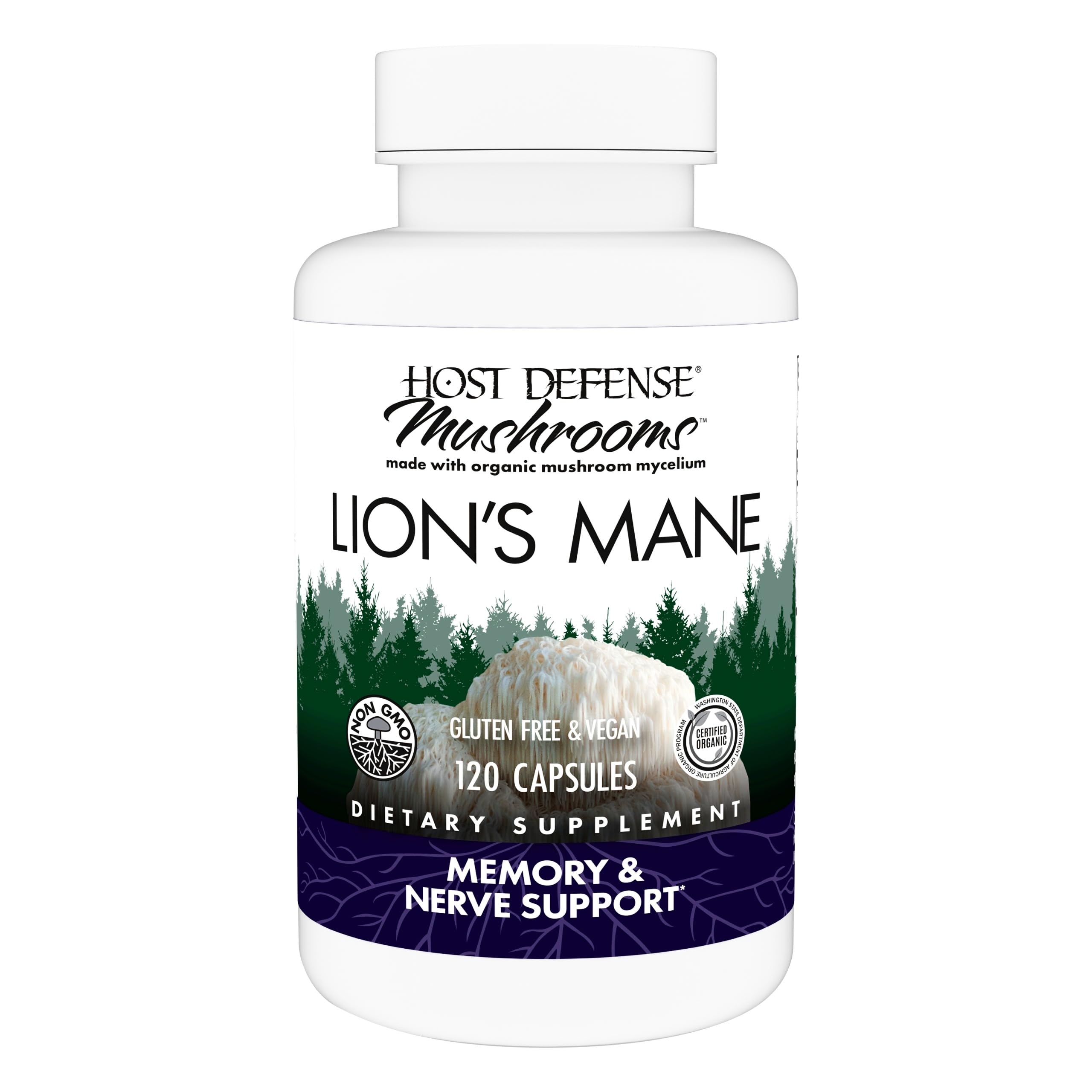 Host Defense Lion's Mane Mushroom Supplement 60 Capsules front view