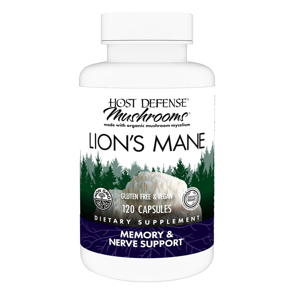 Host Defense Lion's Mane Mushroom Supplement 60 Capsules front view
