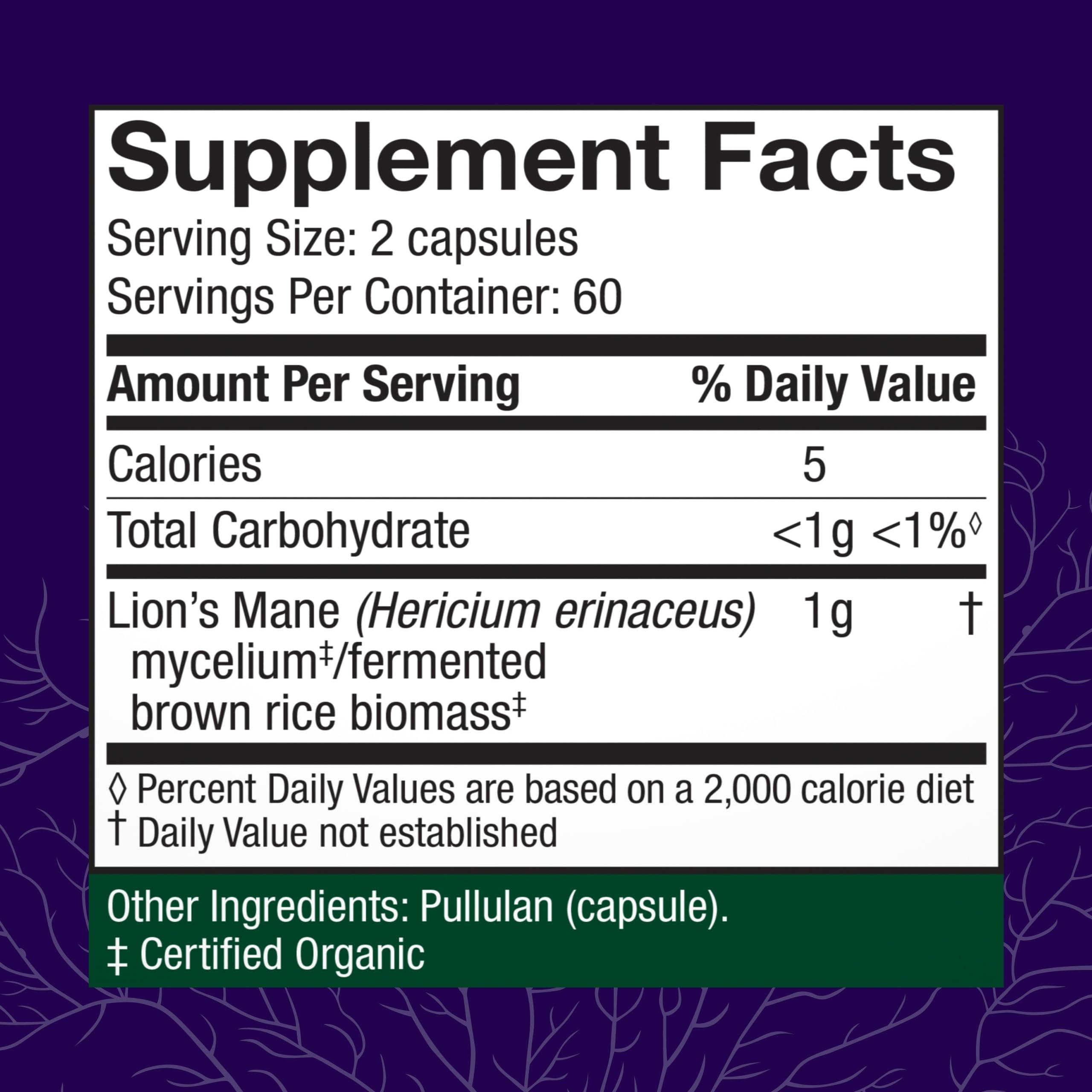 Host Defense Lion's Mane Mushroom Supplement packaging side view