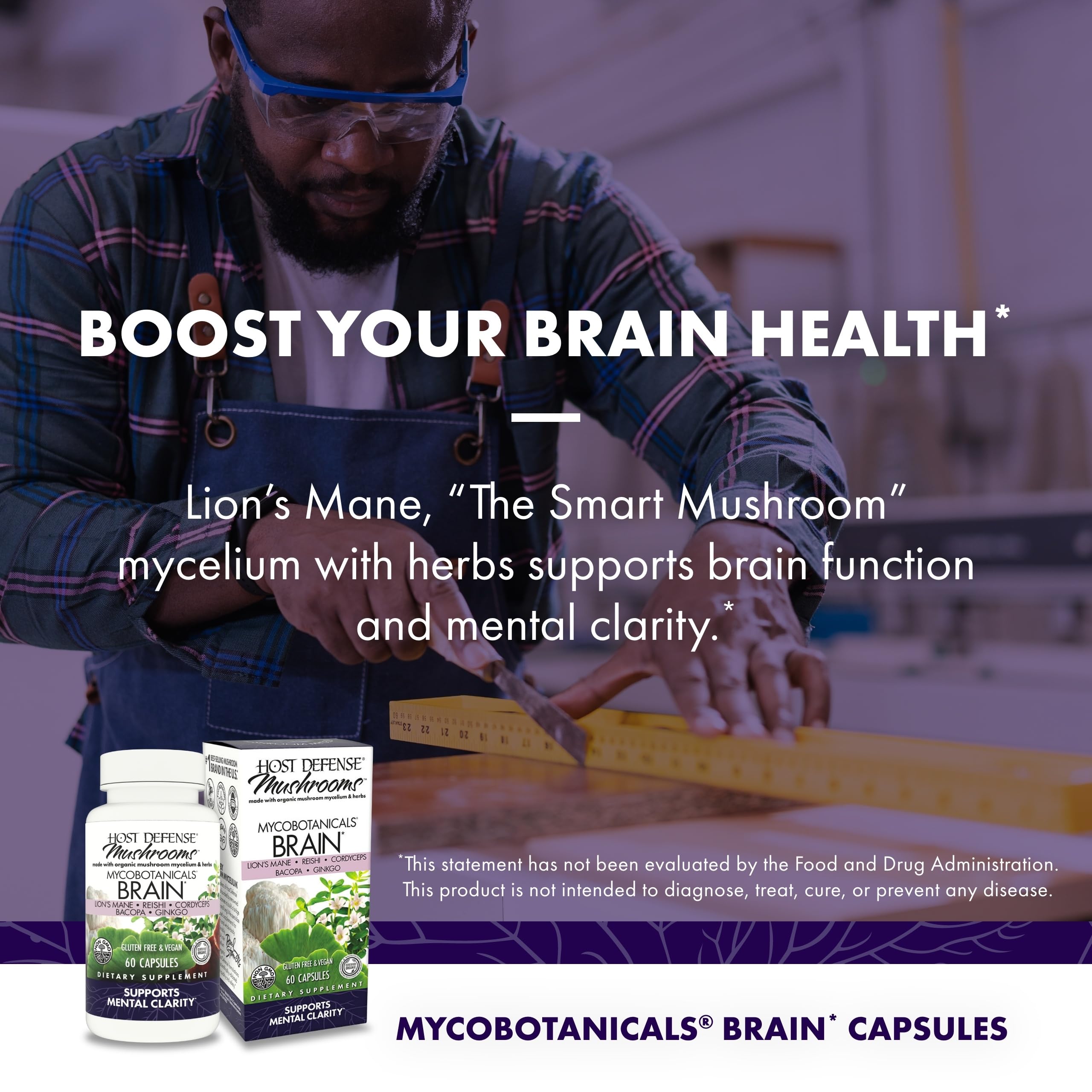 Host Defense Lion's Mane Mushroom Supplement with a measuring spoon
