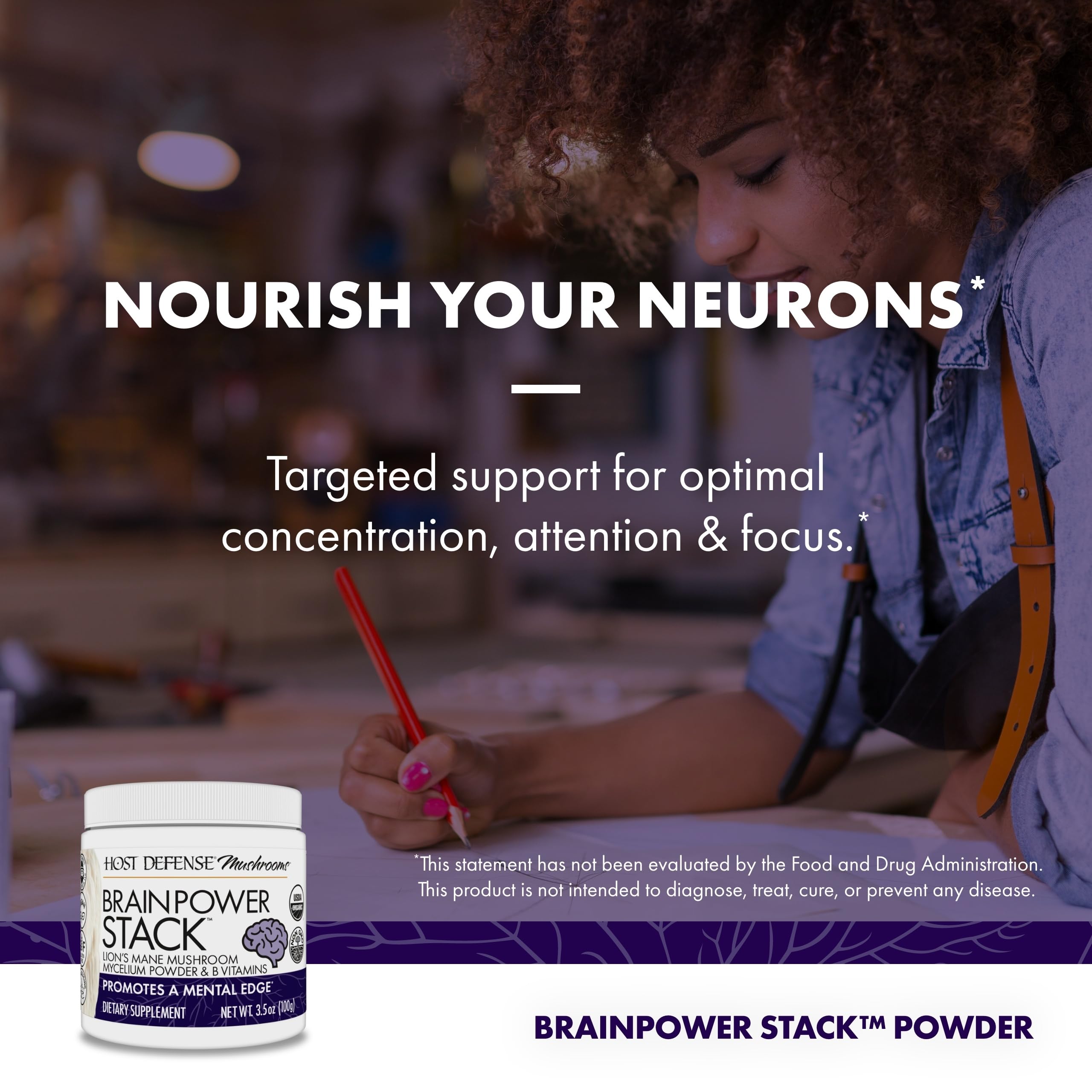 Host Defense Lion's Mane Mushroom Supplement with measuring spoon