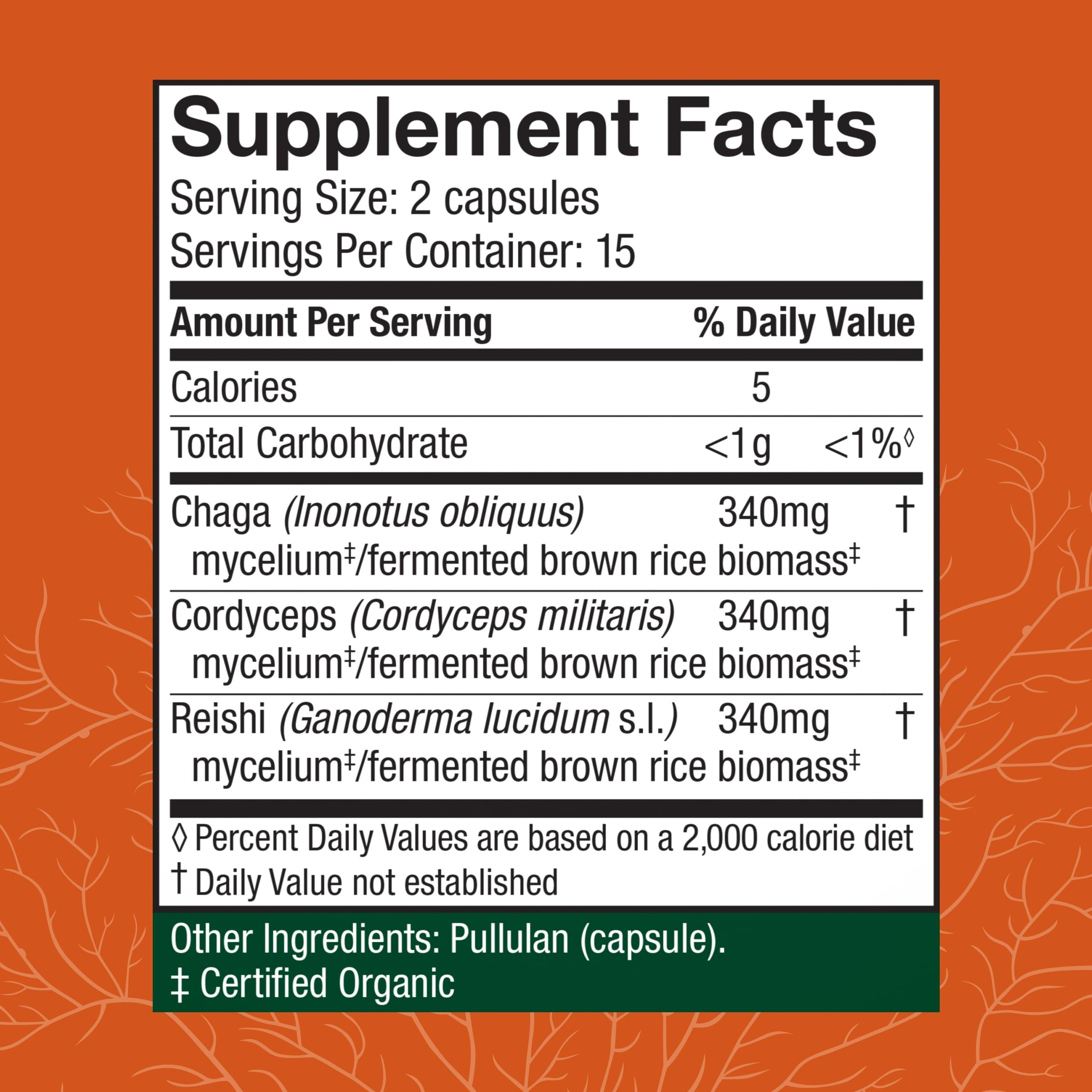 Host Defense Mushroom Capsules side view showing ingredients
