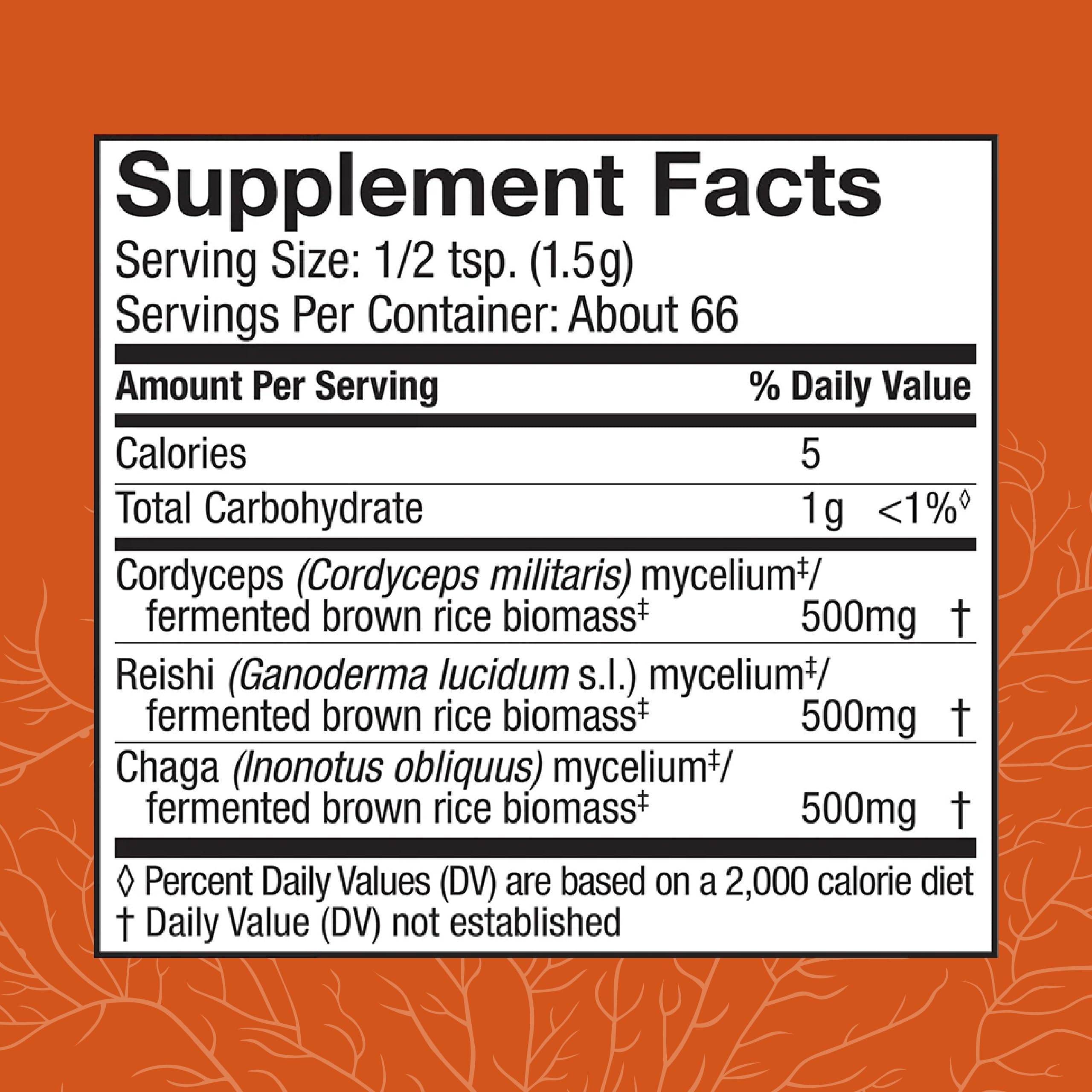Host Defense Mushroom Powder 136g packaging side view