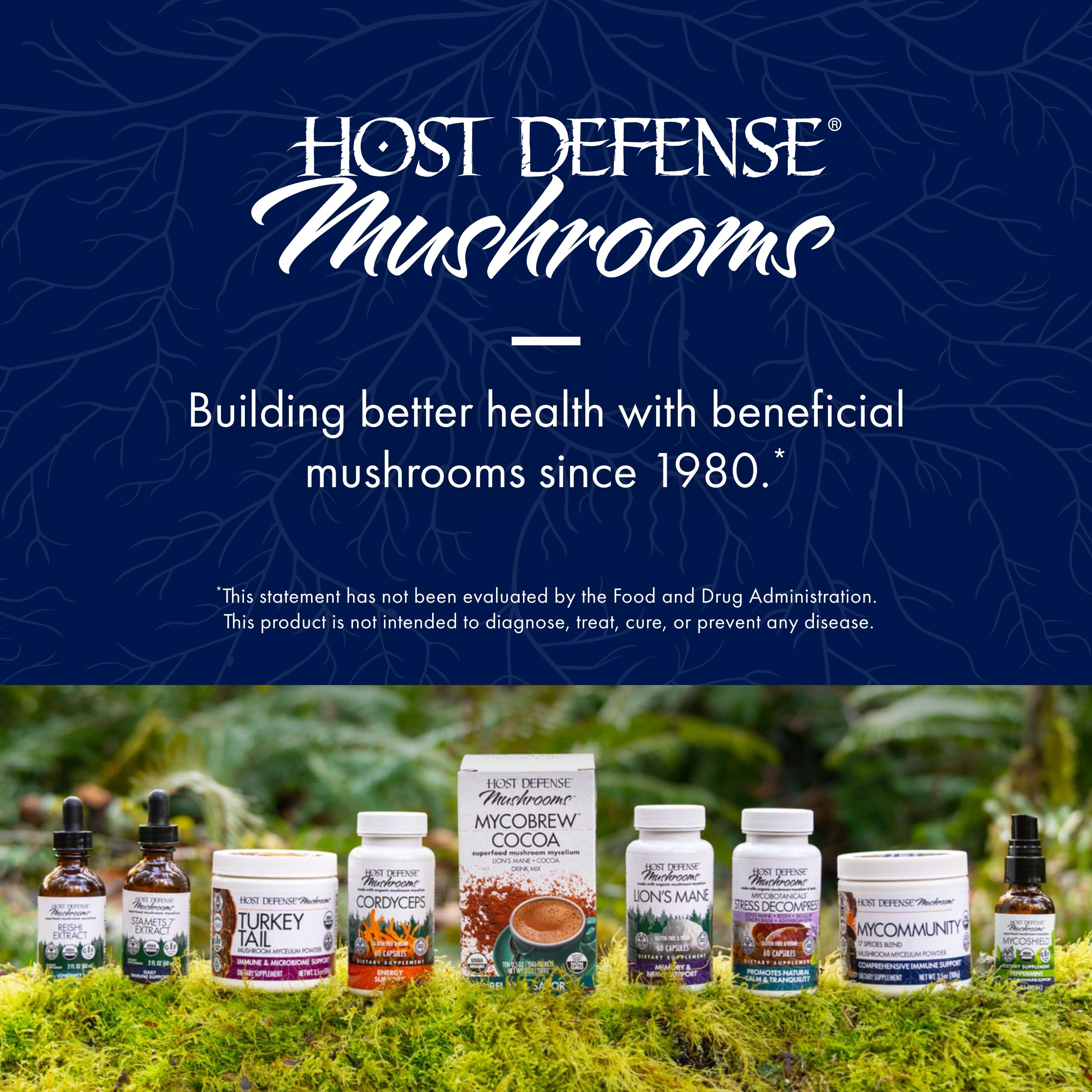 Host Defense Mushroom Powder Supplement on a wooden table