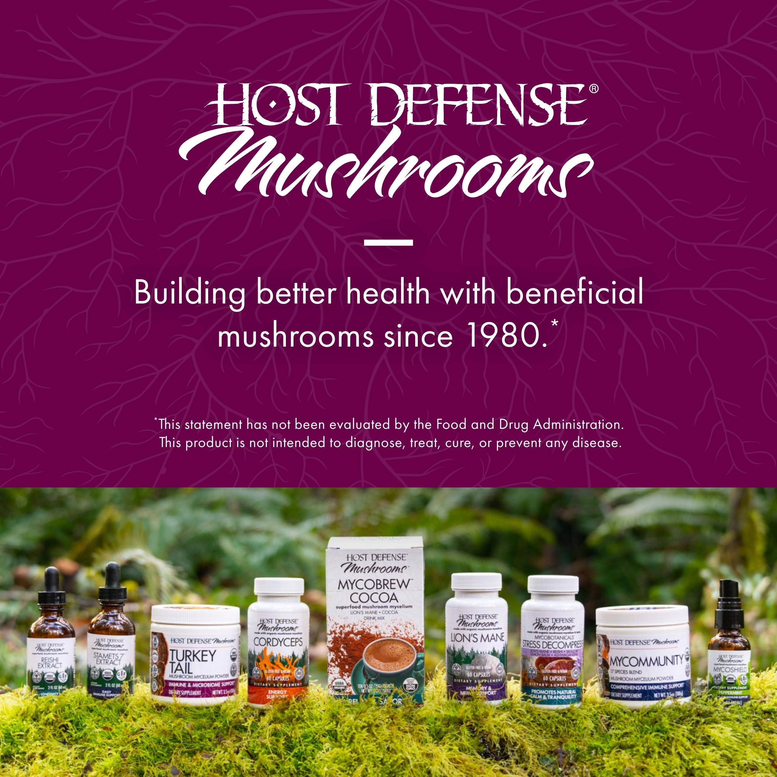 Host Defense Mushroom Supplement 136g close-up of packaging details