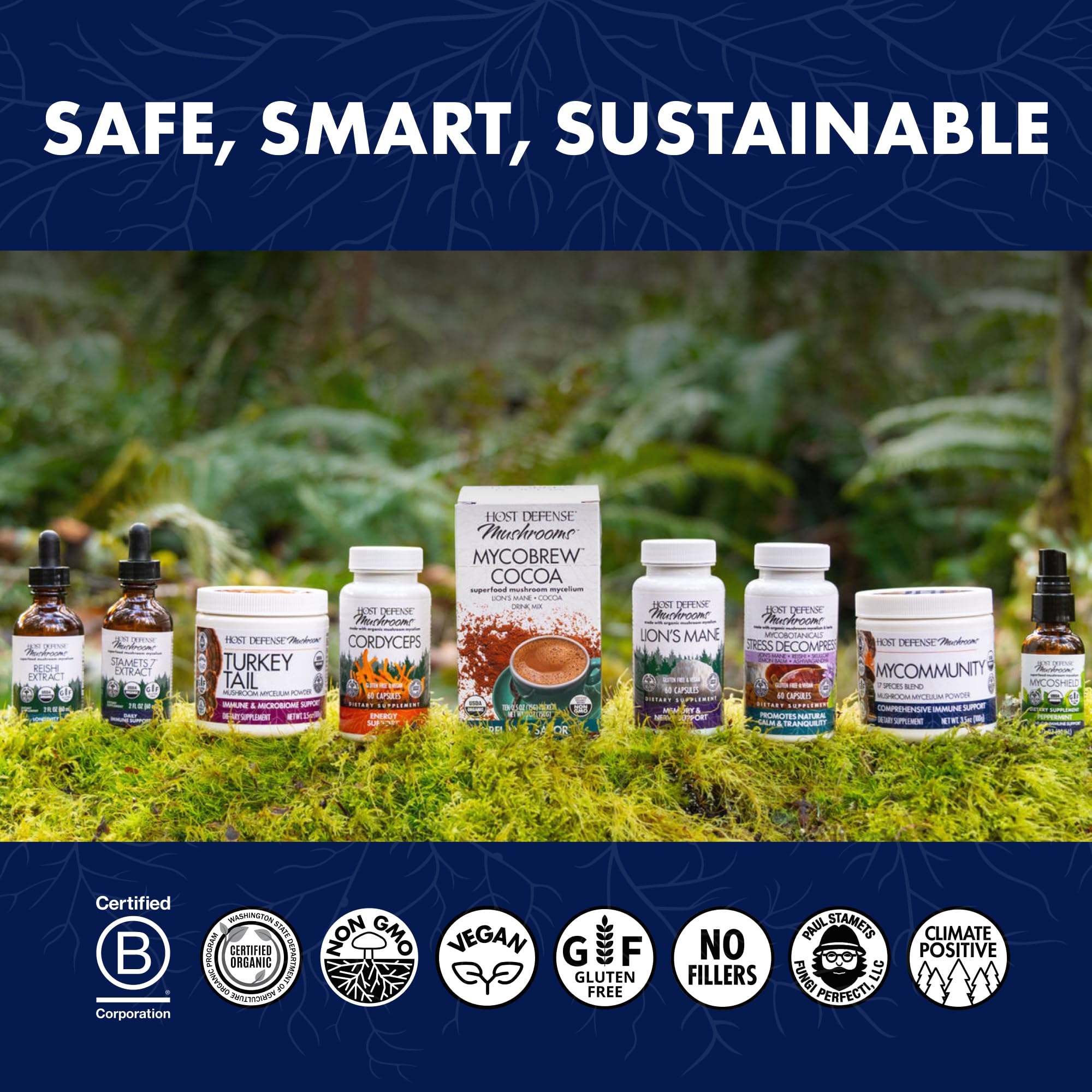 Host Defense Mushroom Supplement 17-Species bottle on a table