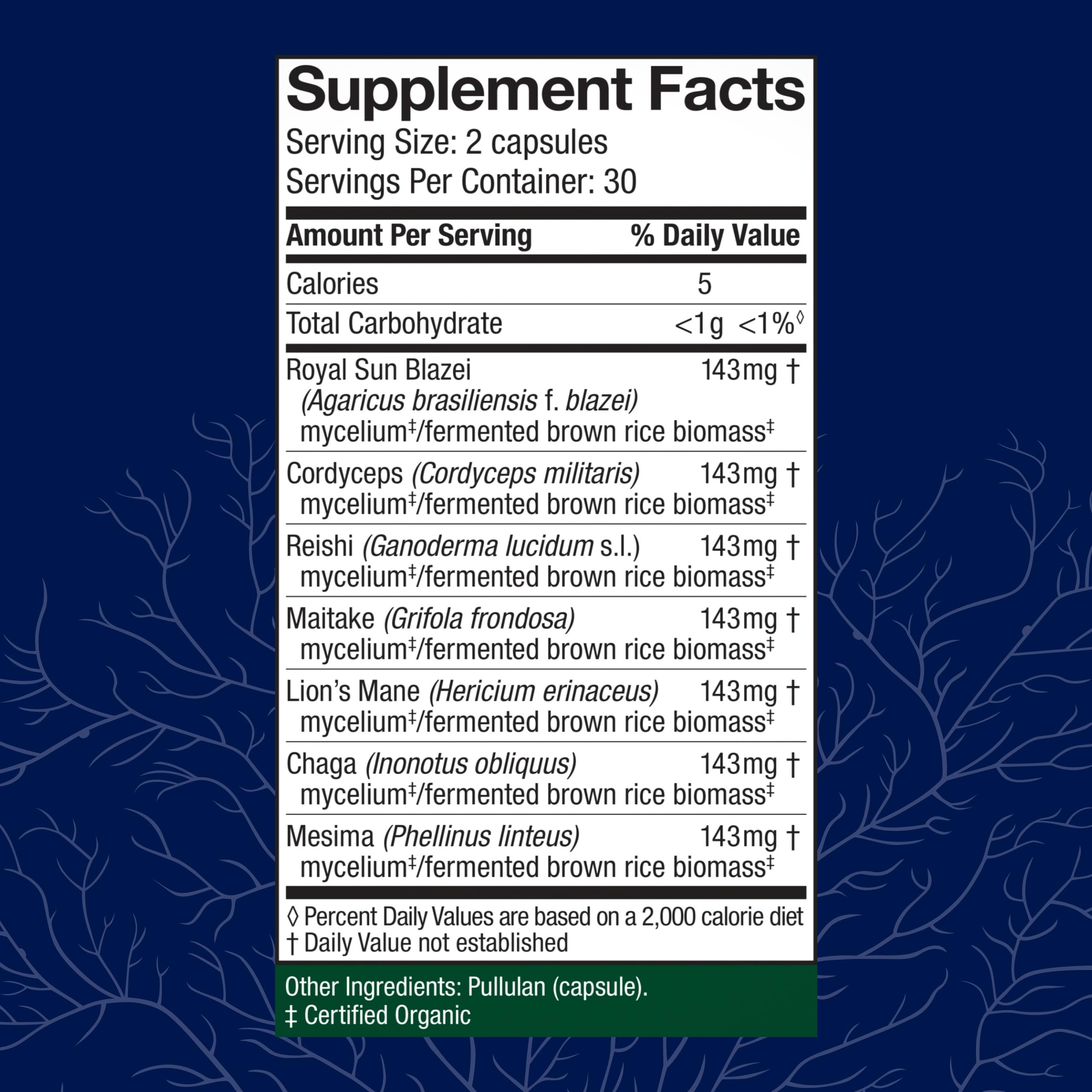 Host Defense Mushroom Supplement 7-Species 60 Vegan Capsules side view