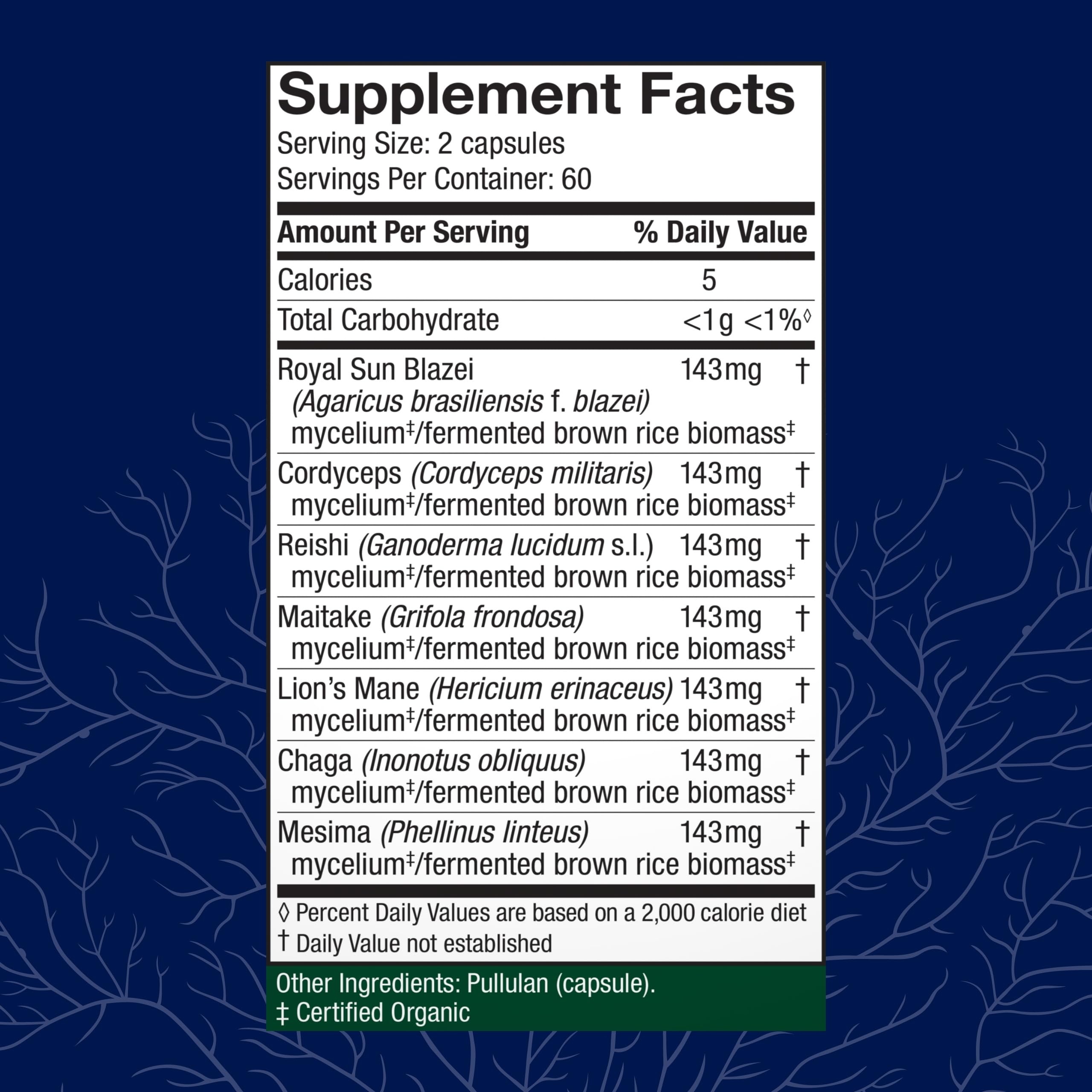 Host Defense Mushroom Supplement 7-Species side view showing packaging