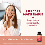 Host Defense MycoBenefits Beauty Mushroom Supplement capsules on a table