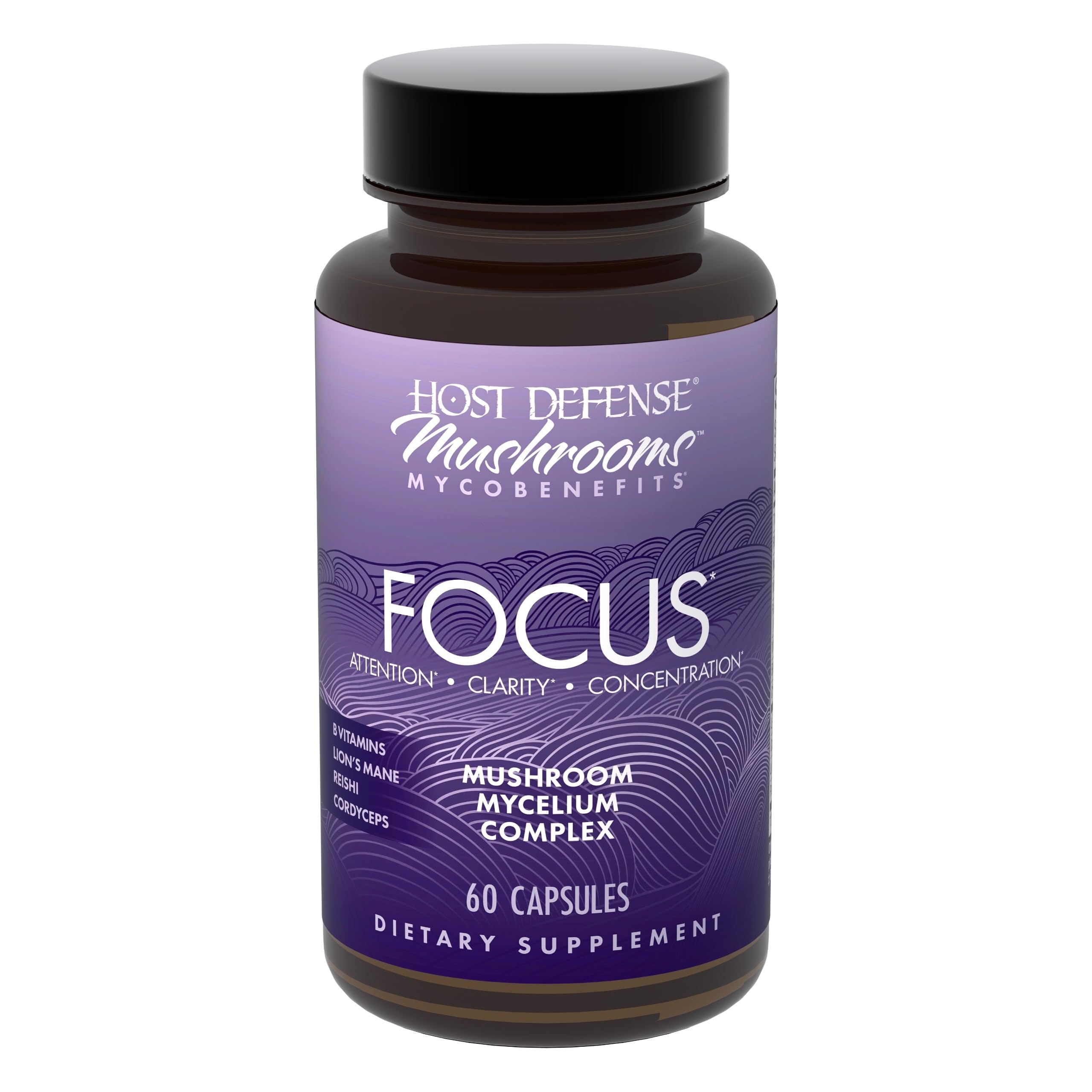 Host Defense MycoBenefits Focus Mushroom Supplement 60 Capsules front view