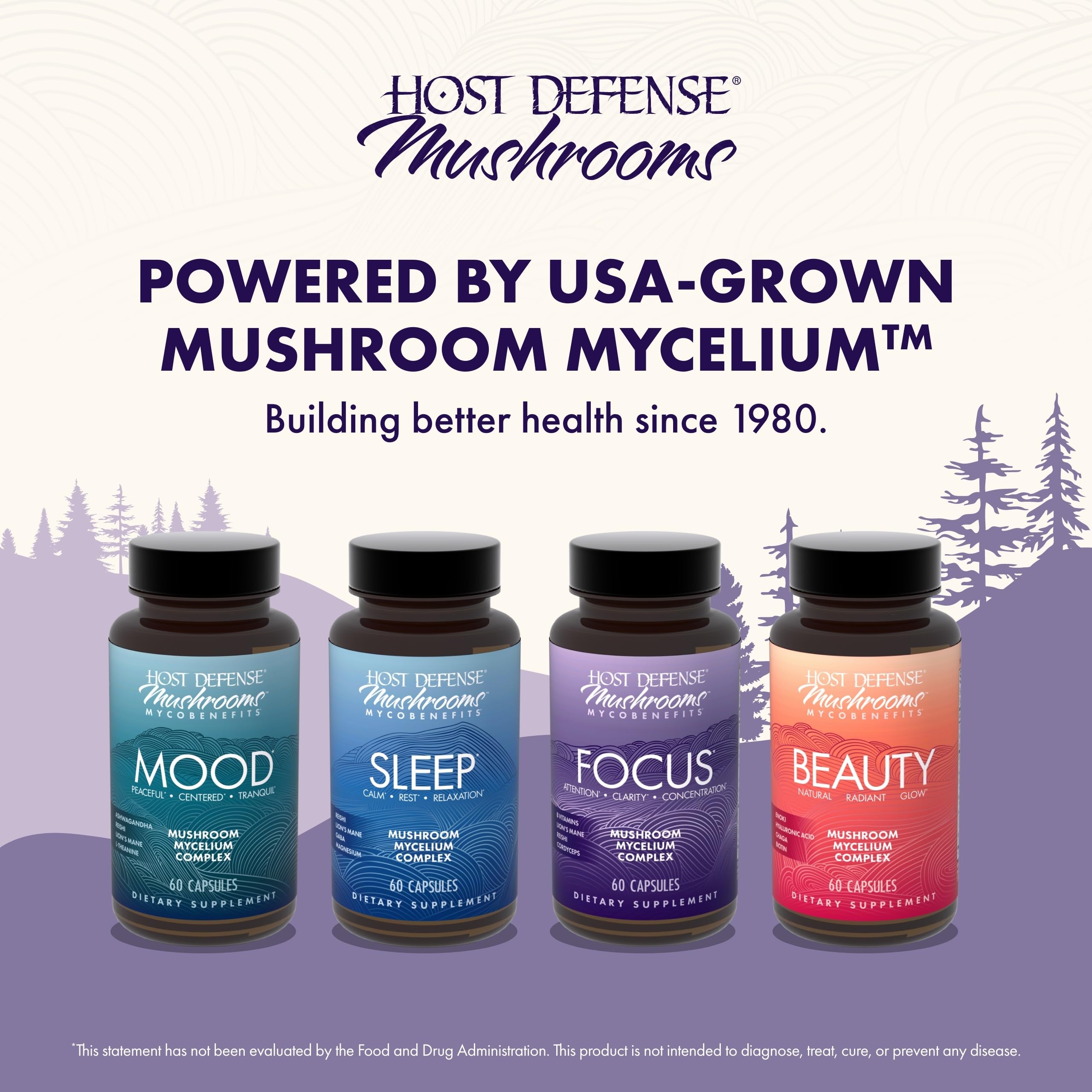 Host Defense MycoBenefits Focus Mushroom Supplement capsules on table