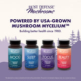 Host Defense MycoBenefits Focus Mushroom Supplement capsules on table