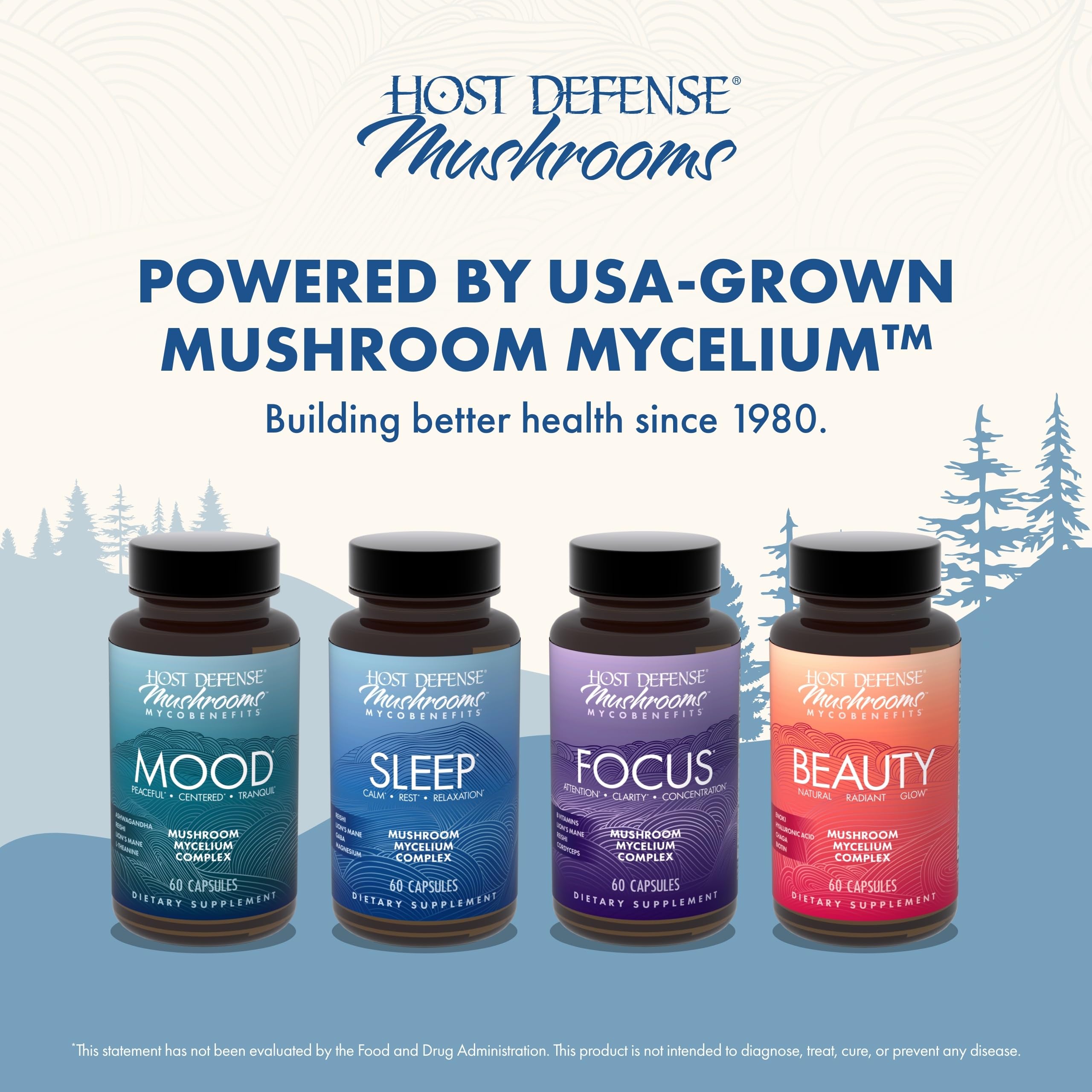 Host Defense MycoBenefits Sleep Mushroom Supplement alongside herbal tea