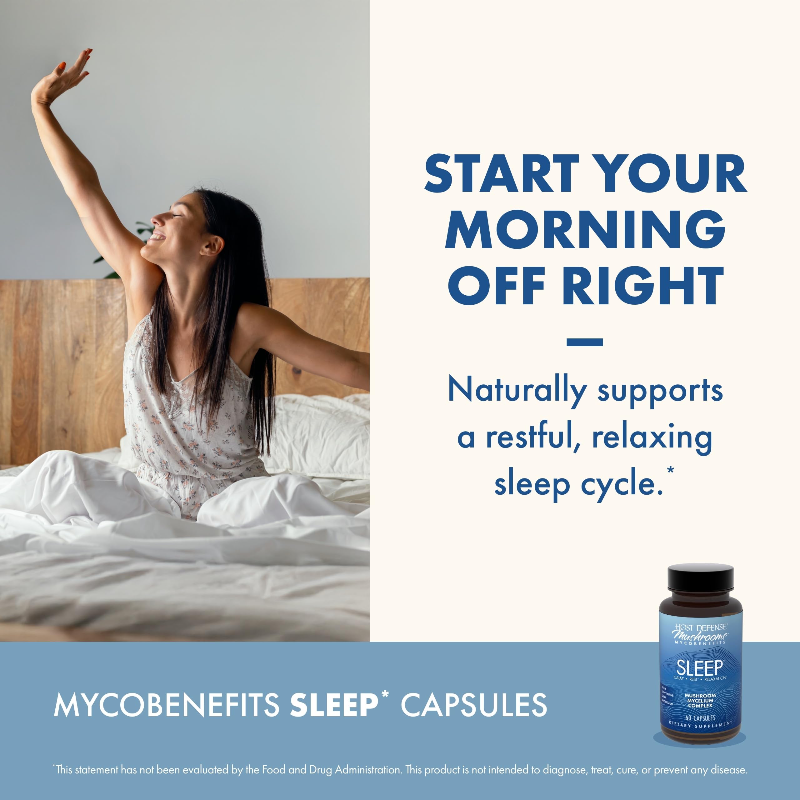Host Defense MycoBenefits Sleep Mushroom Supplement with a measuring spoon