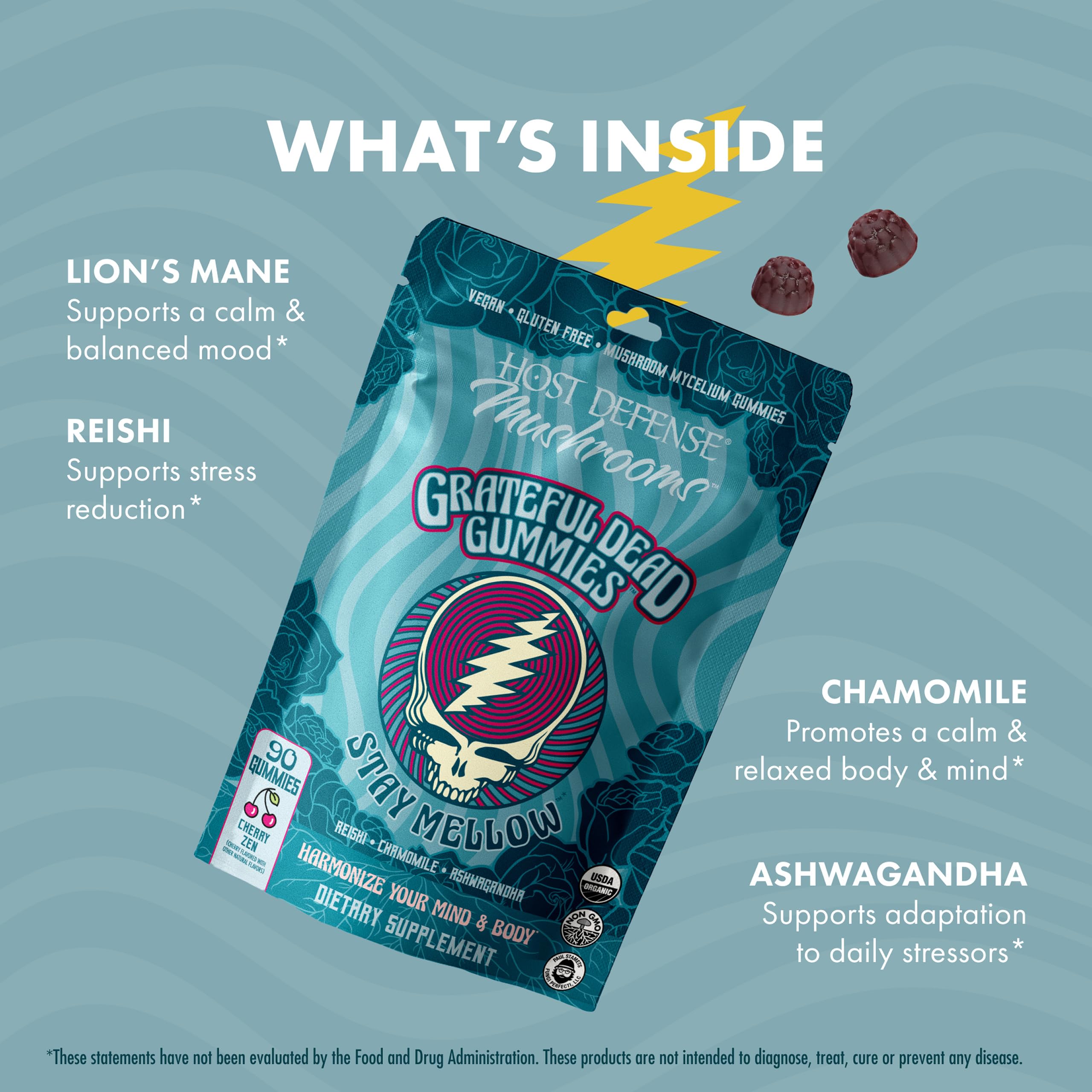 Host Defense Reishi Mushroom Gummies with nutritional information