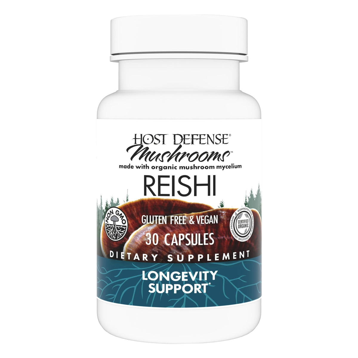 Host Defense Reishi Mushroom Supplement 50g capsules front view