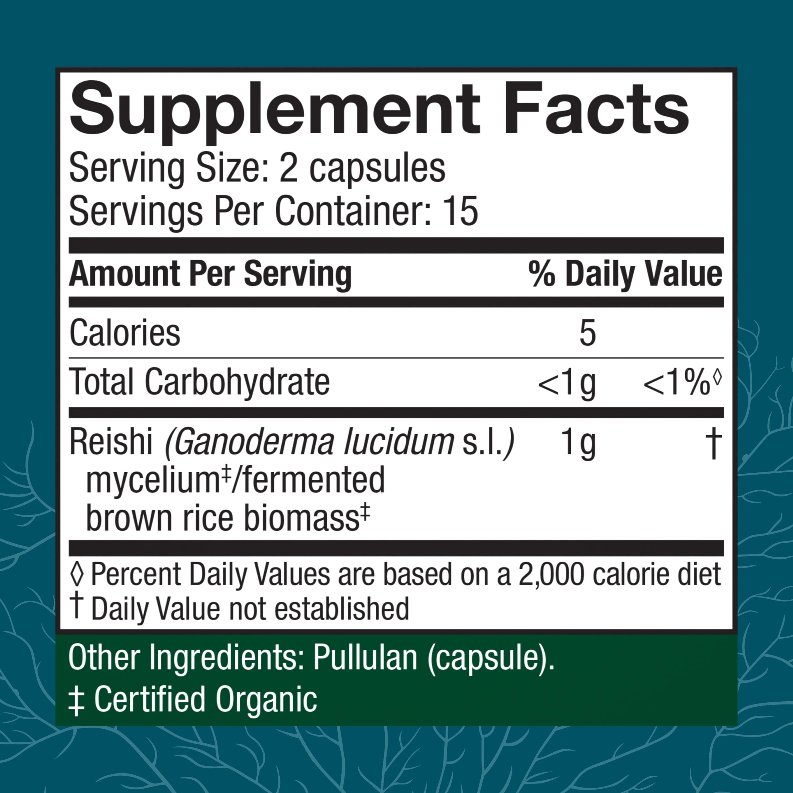 Host Defense Reishi Mushroom Supplement 50g capsules side view