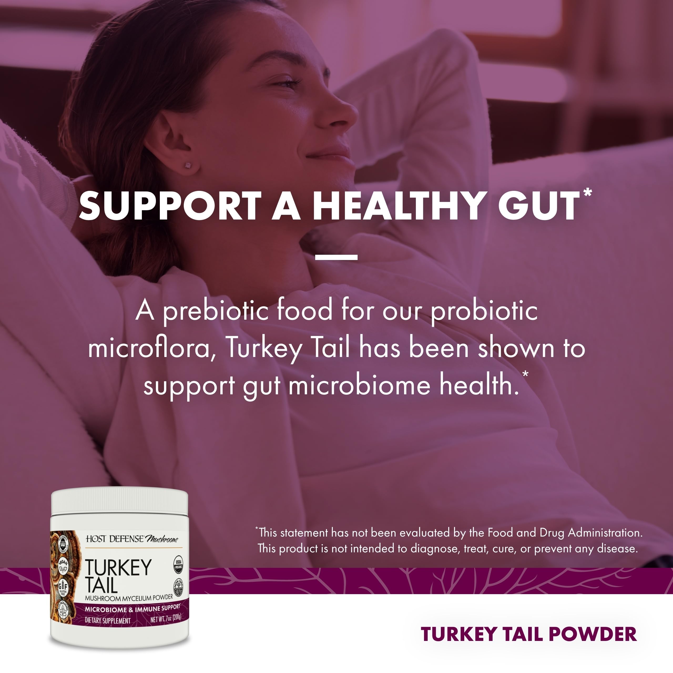 Host Defense Turkey Tail Mushroom Supplement 204g serving suggestion