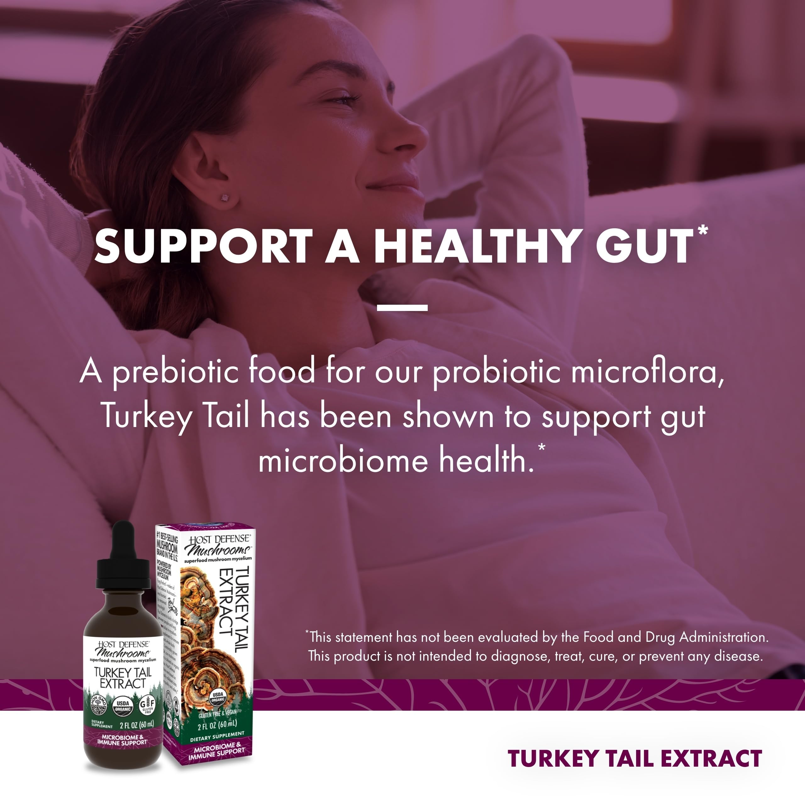 Host Defense Turkey Tail Mushroom Supplement label close-up
