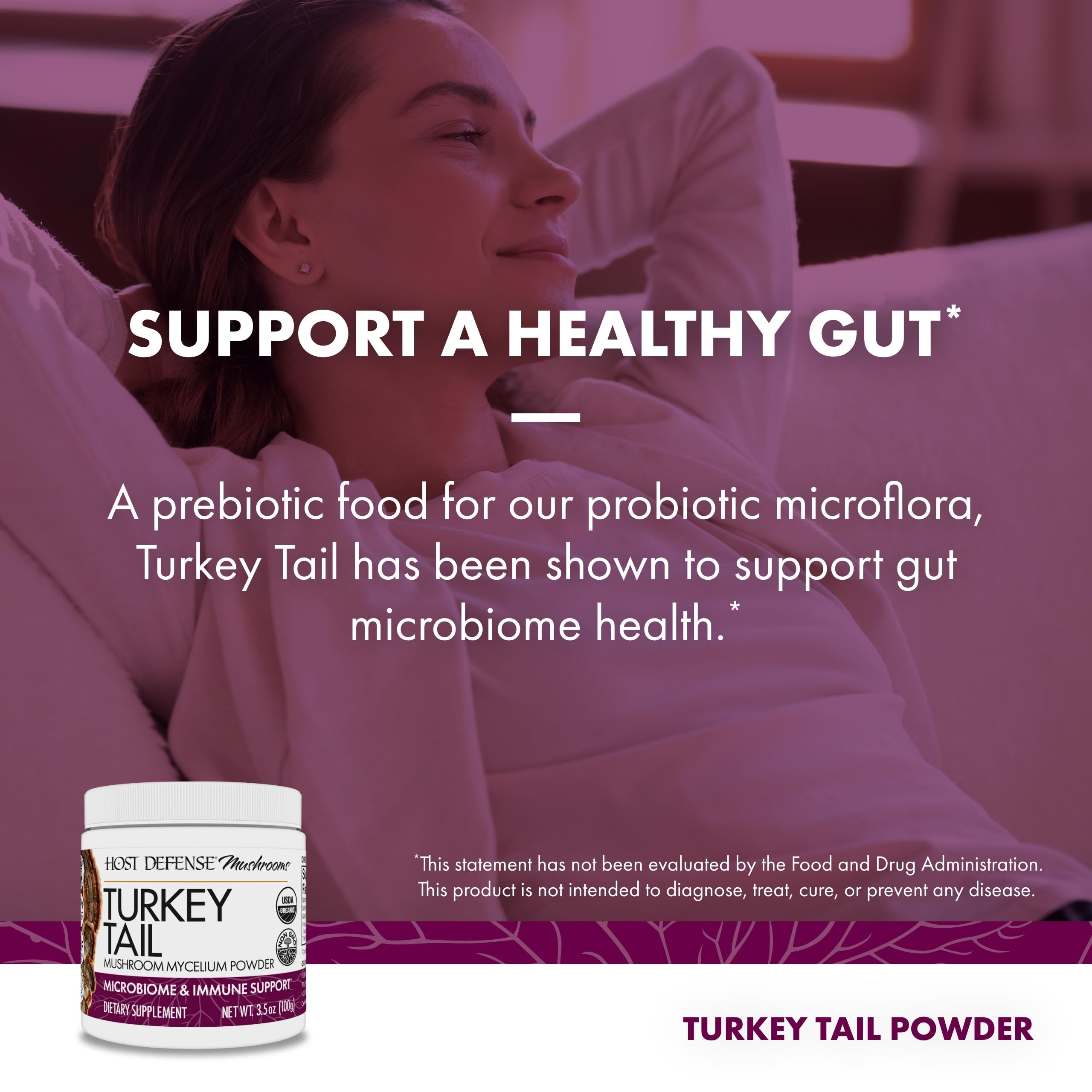 Host Defense Turkey Tail Mushroom Supplement powder close-up