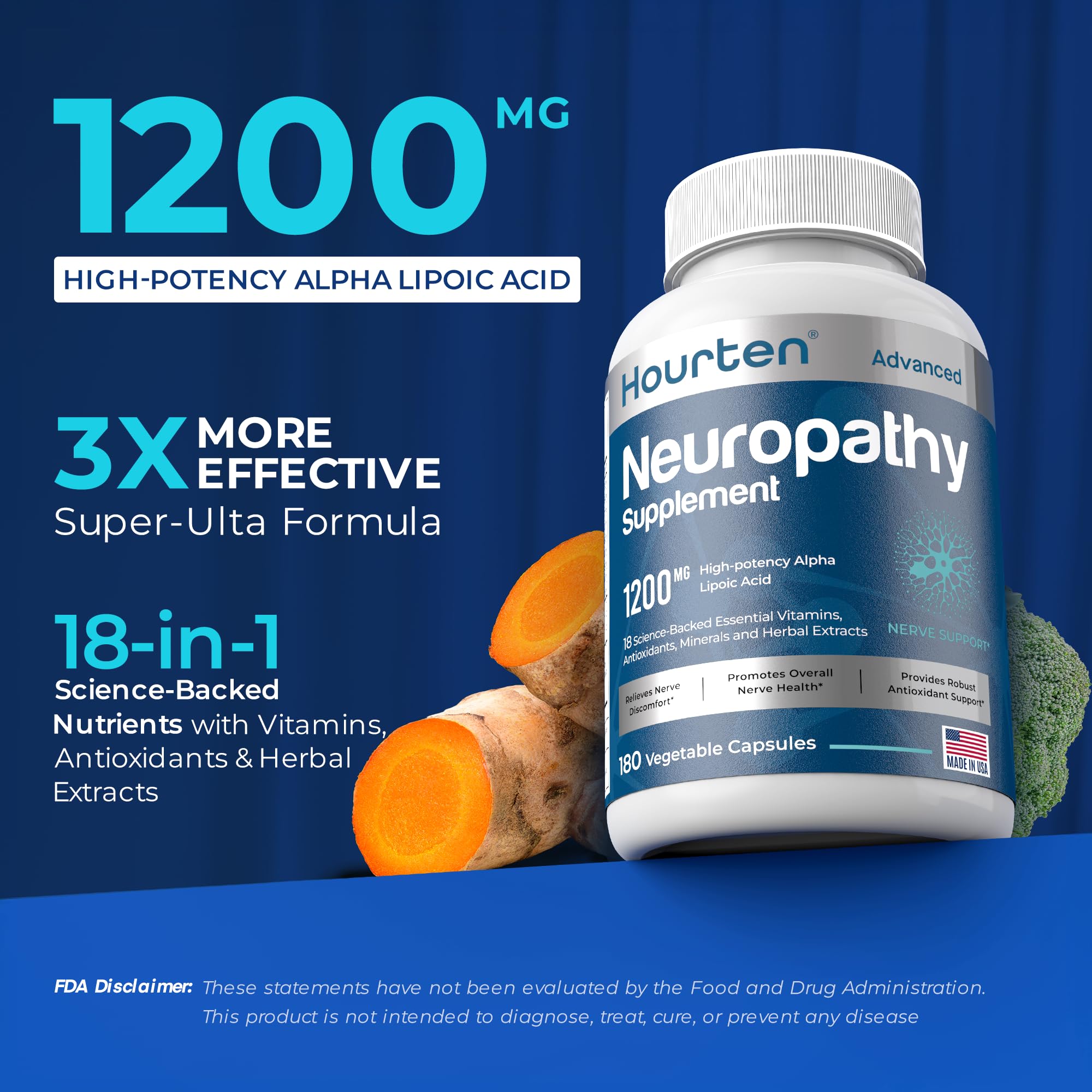 Hourten Alpha Lipoic Acid Supplement back view with dosage instructions