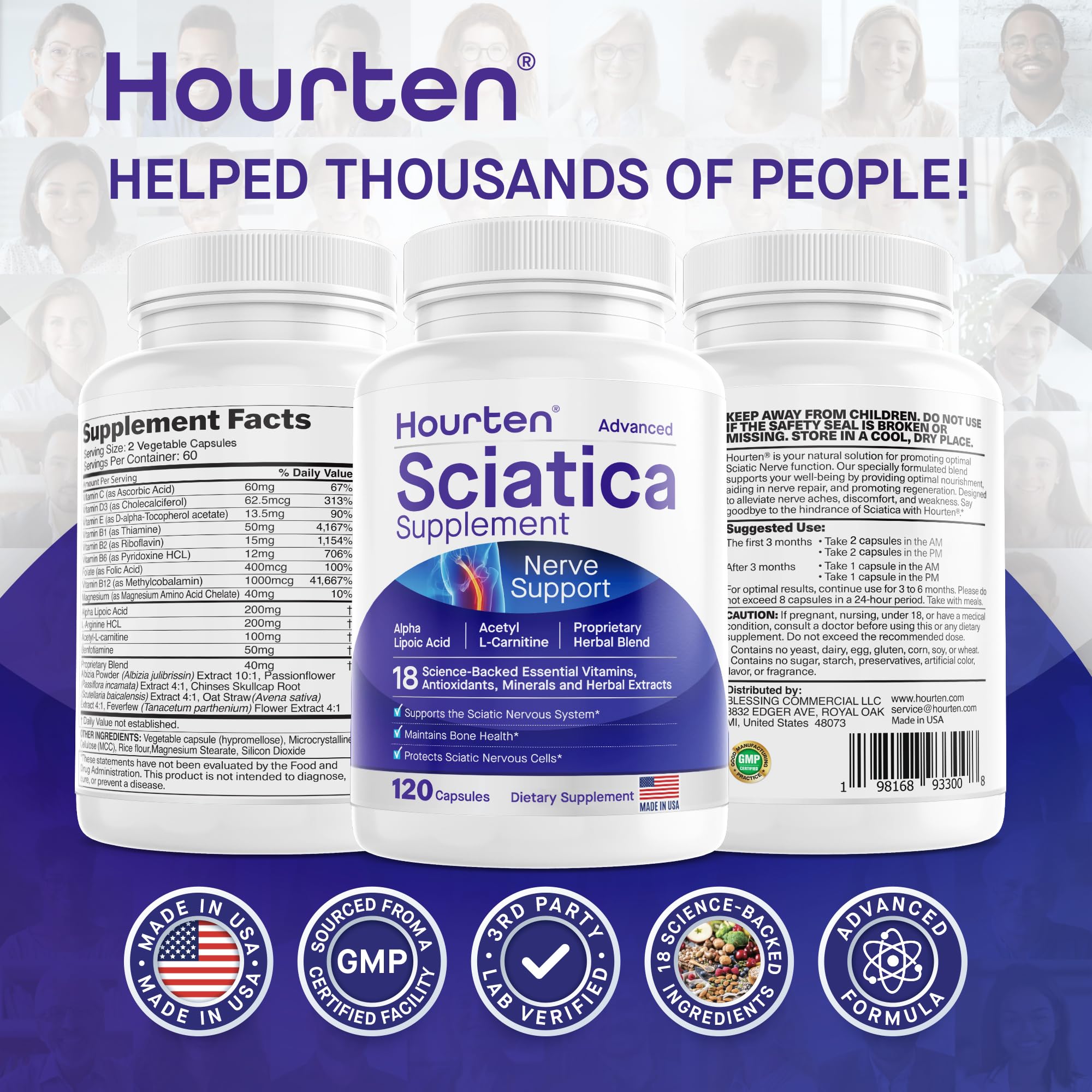 Hourten Alpha Lipoic Acid Supplement back view with ingredient list