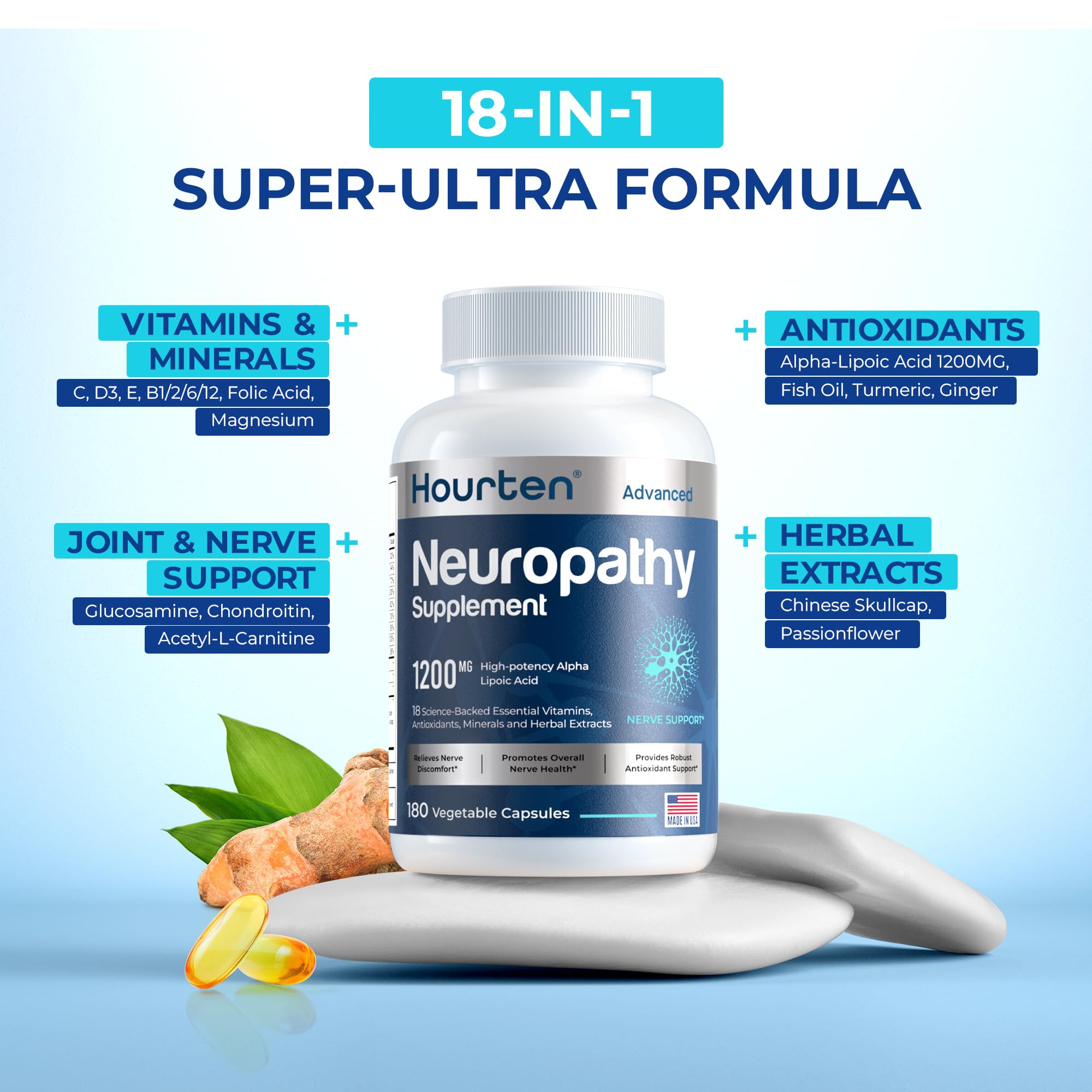 Hourten Alpha Lipoic Acid Supplement lifestyle scene with a glass of water