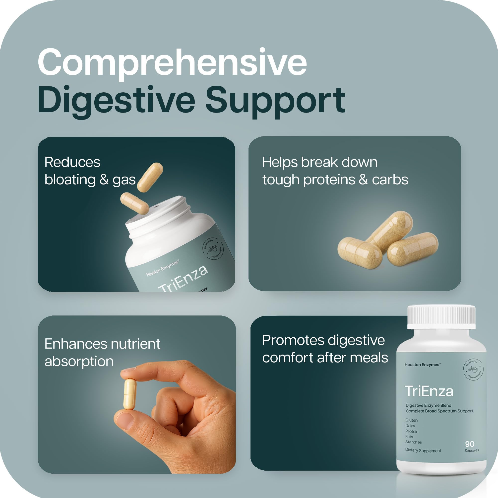Houston Enzymes TriEnza Multi-Enzymes 50g capsule close-up