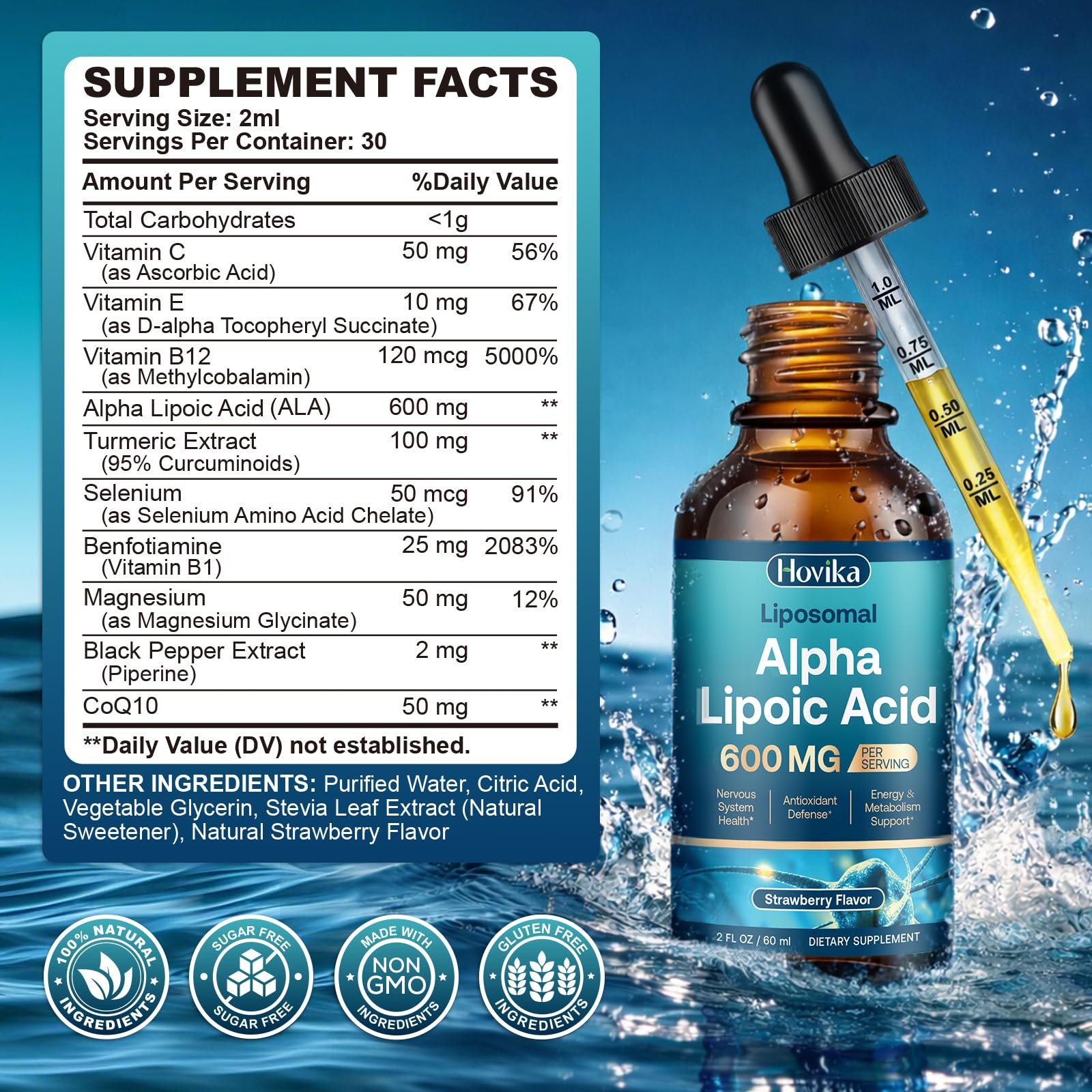 Hovika Alpha Lipoic Acid liquid supplement back view