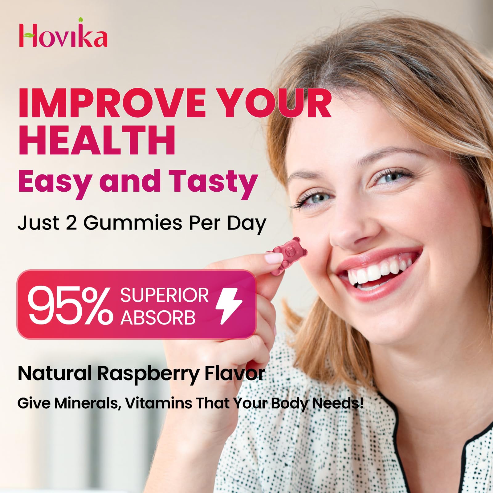 Hovika Calcium Magnesium Zinc Gummies back view showing nutritional information