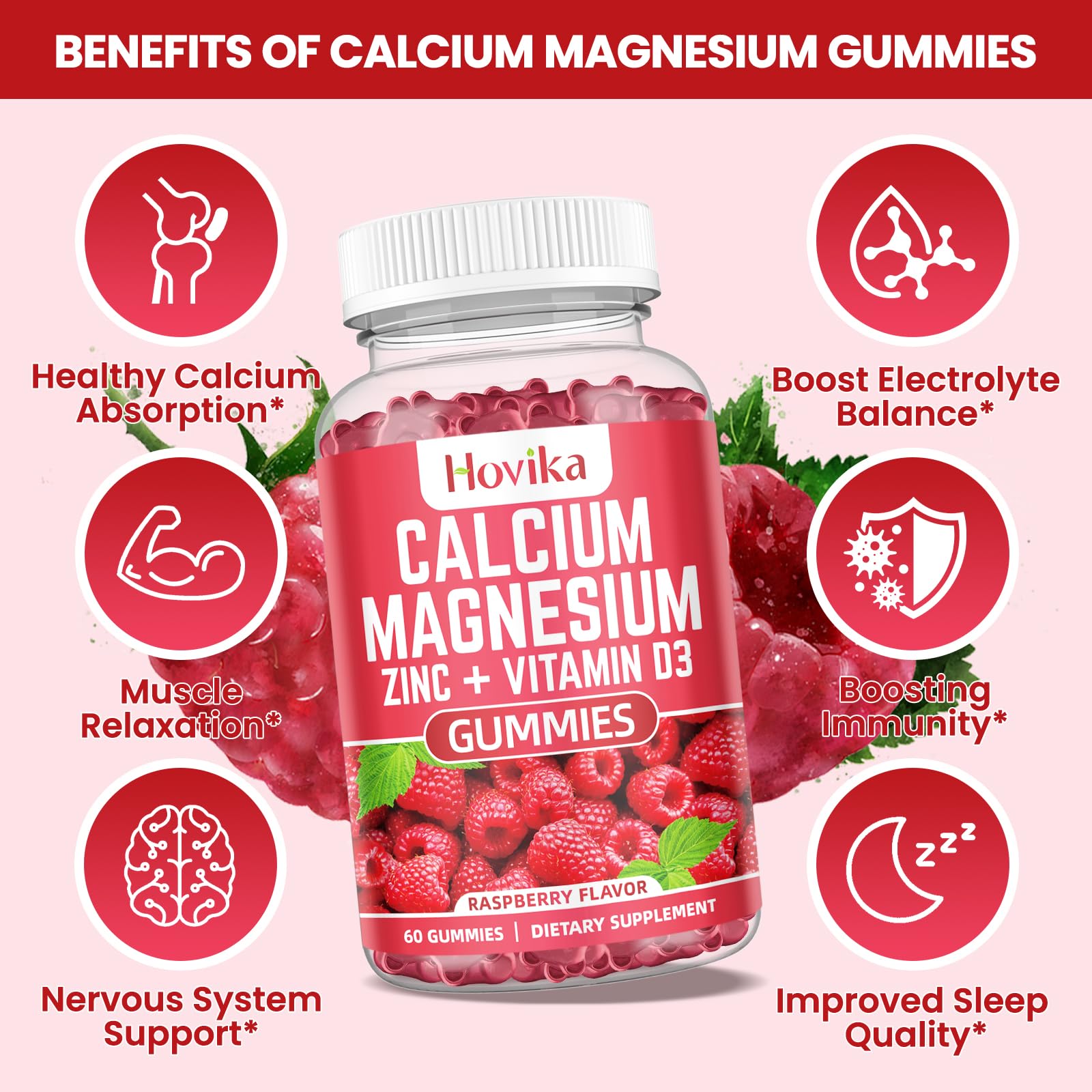 Hovika Calcium Magnesium Zinc Gummies close-up of gummies