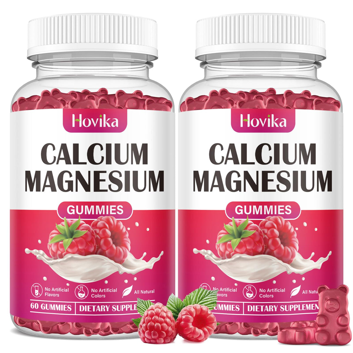Hovika Calcium Magnesium Zinc Gummies front view with raspberry flavour