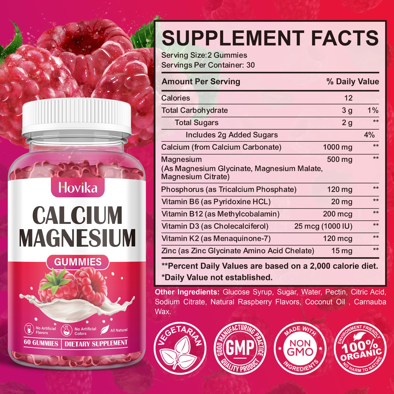Hovika Calcium Magnesium Zinc Gummies on a wooden table
