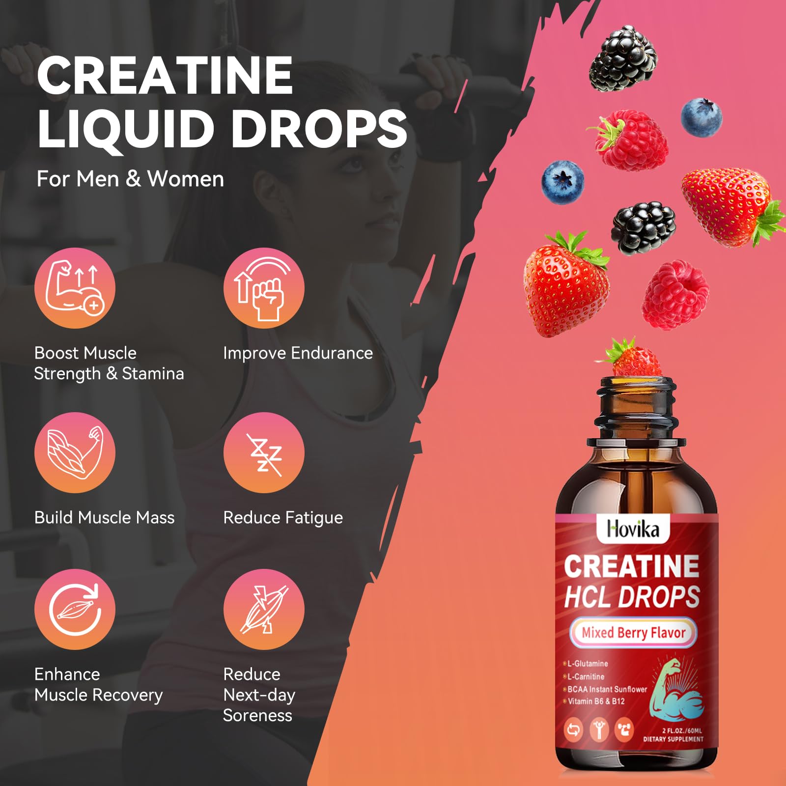 Hovika Creatine HCL Liquid Drops 1500mg dosage dropper