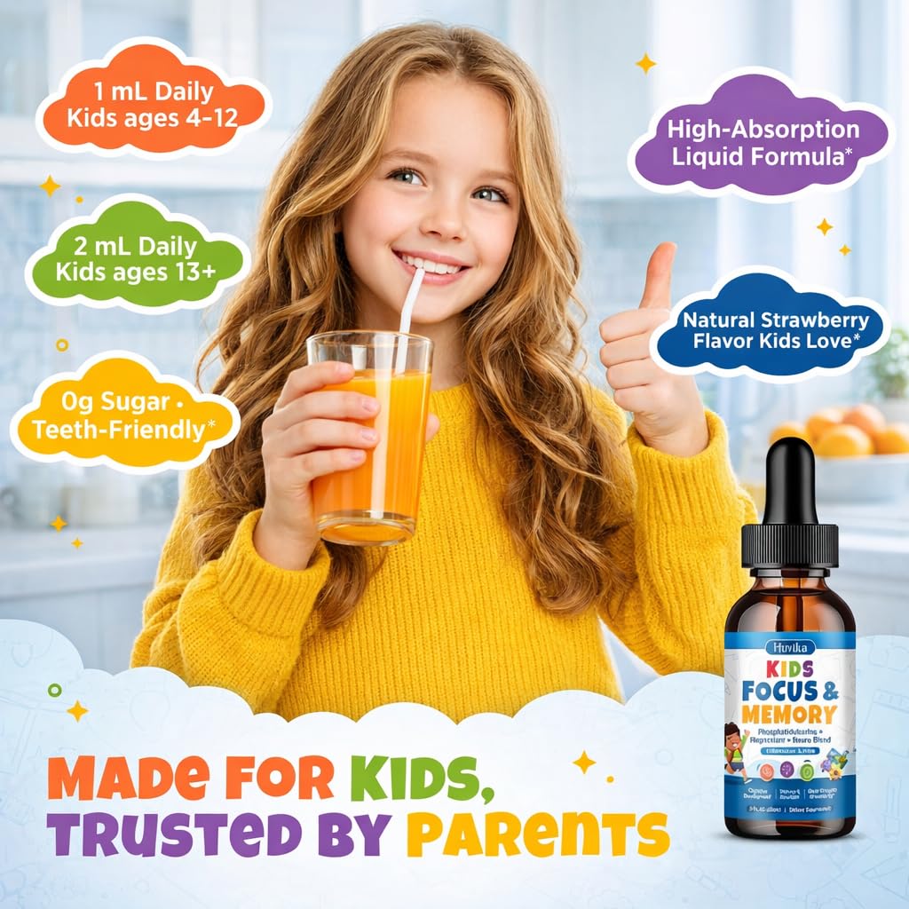 Hovika Focus Vitamins for Kids liquid drops in a child's hand