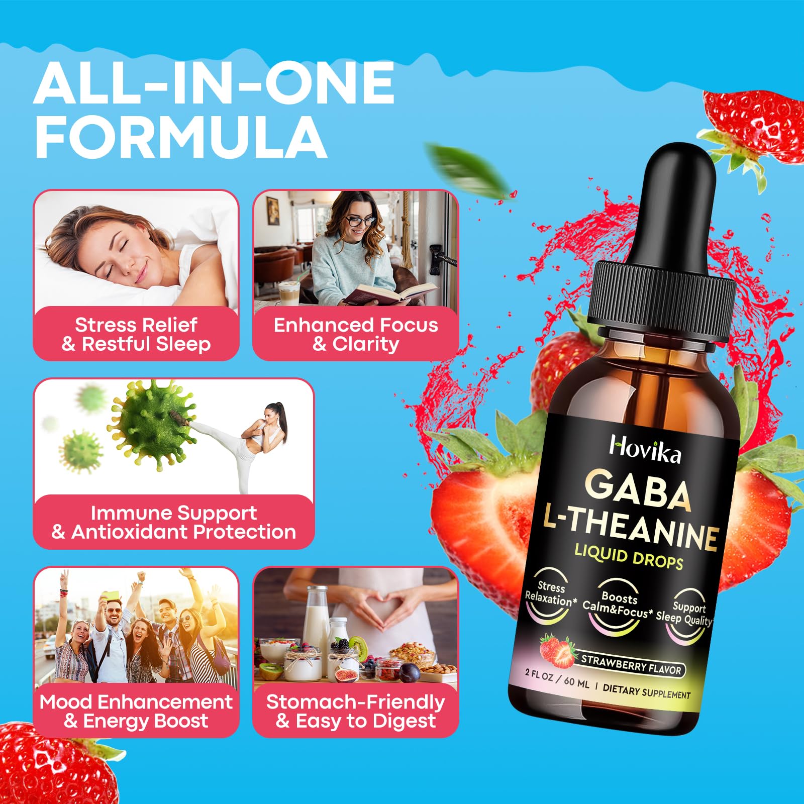 Hovika GABA L-Theanine liquid drops 150g bottle back view