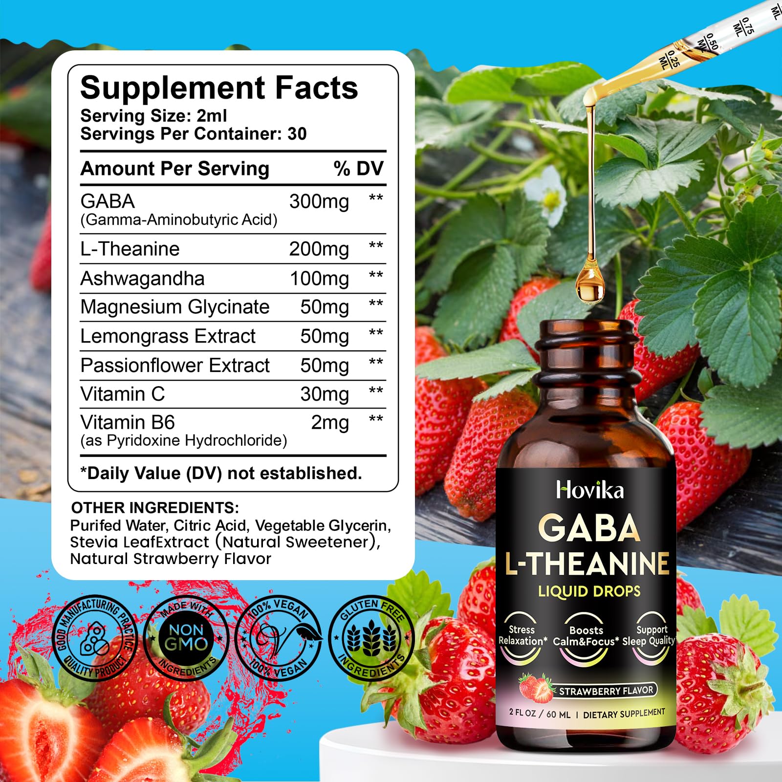 Hovika GABA L-Theanine liquid drops 150g ingredients list