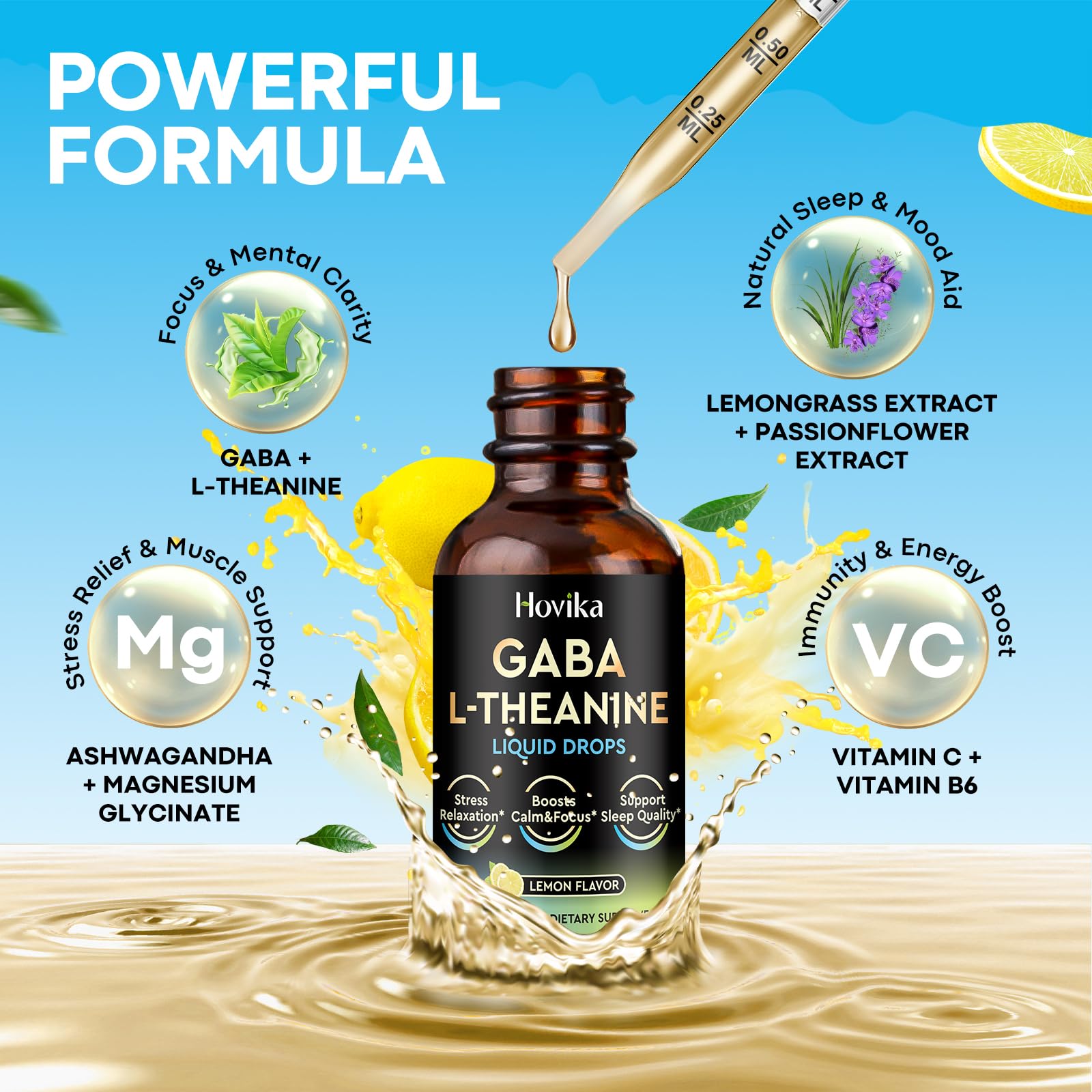 Hovika GABA L-Theanine Liquid Drops 150g with measuring dropper