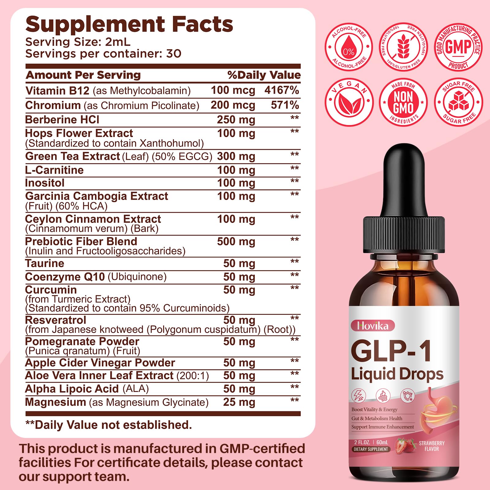 Hovika GLP-1 Liquid Drops 150g bottle side view