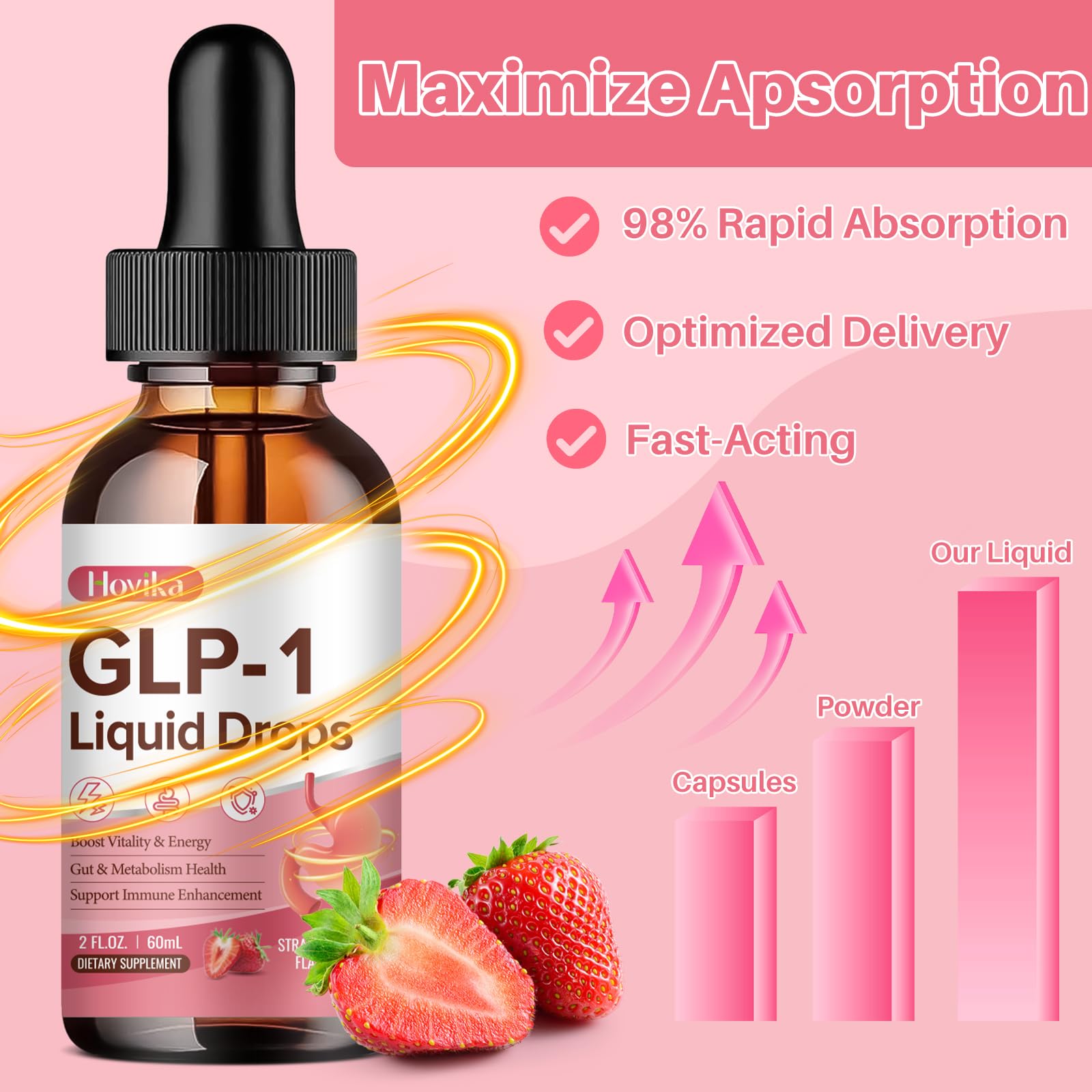 Hovika GLP-1 Liquid Drops 150g with fresh strawberries