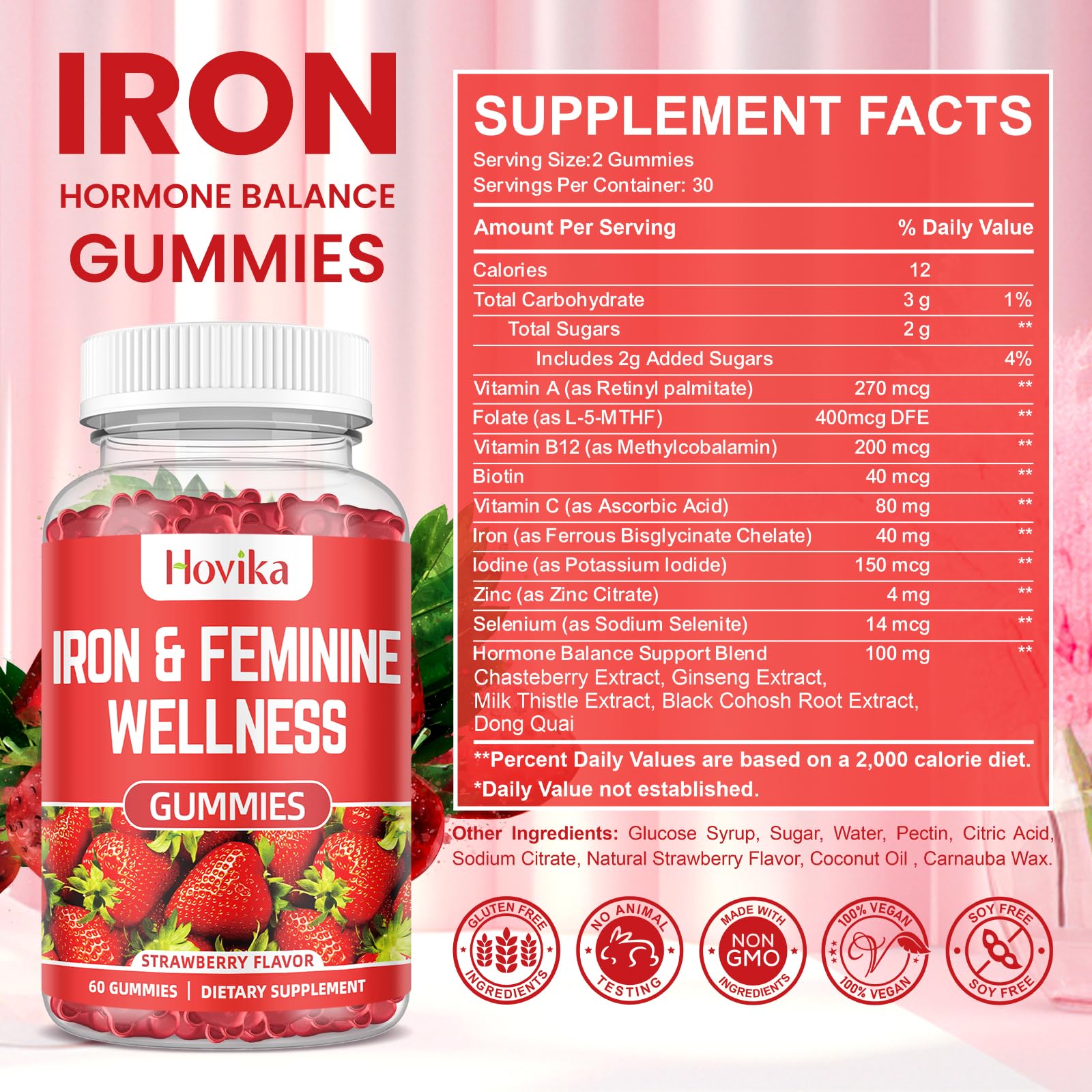 Hovika Iron Gummies nutritional information label