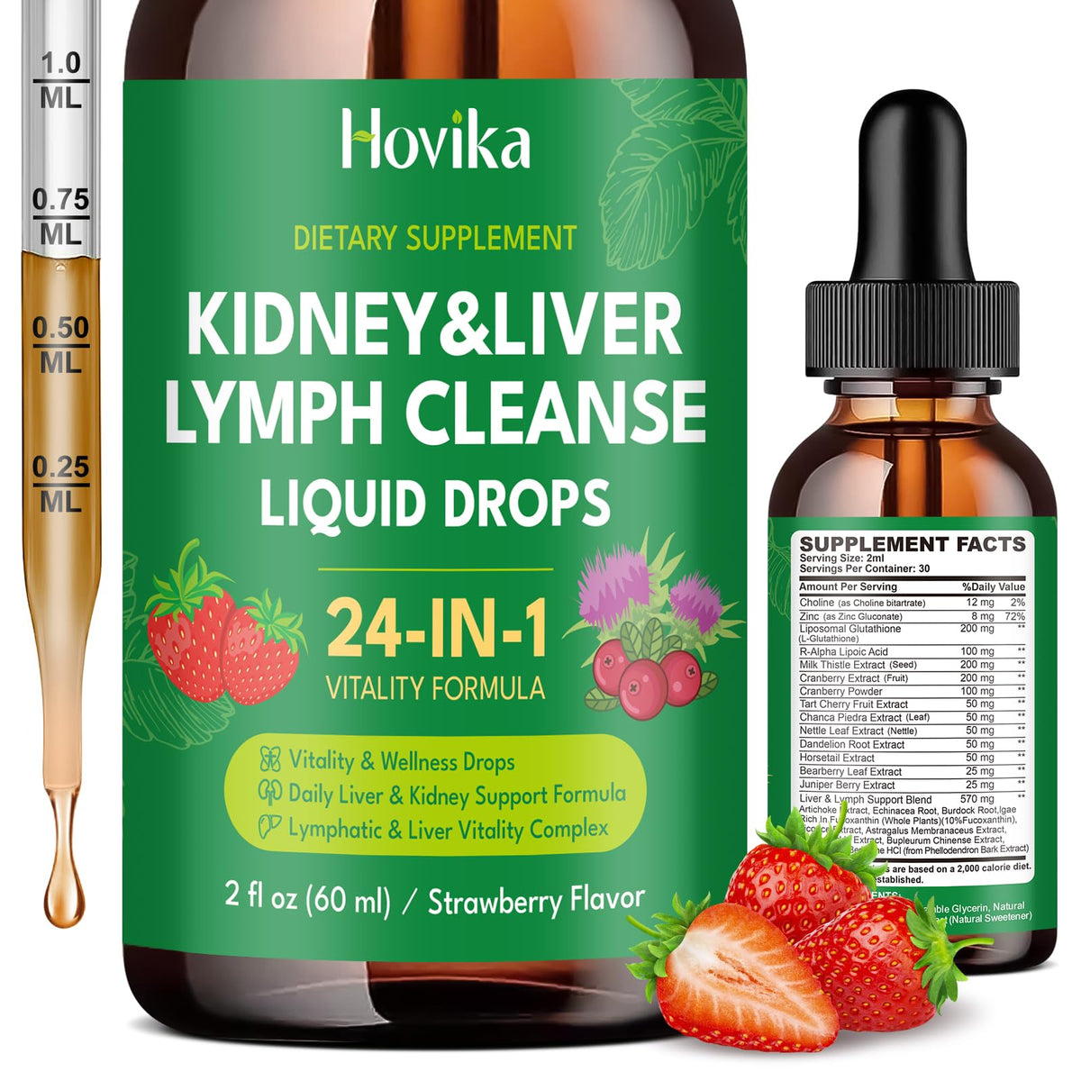 Hovika Kidney Cleanse & Repair Drops 60ml strawberry flavour front view