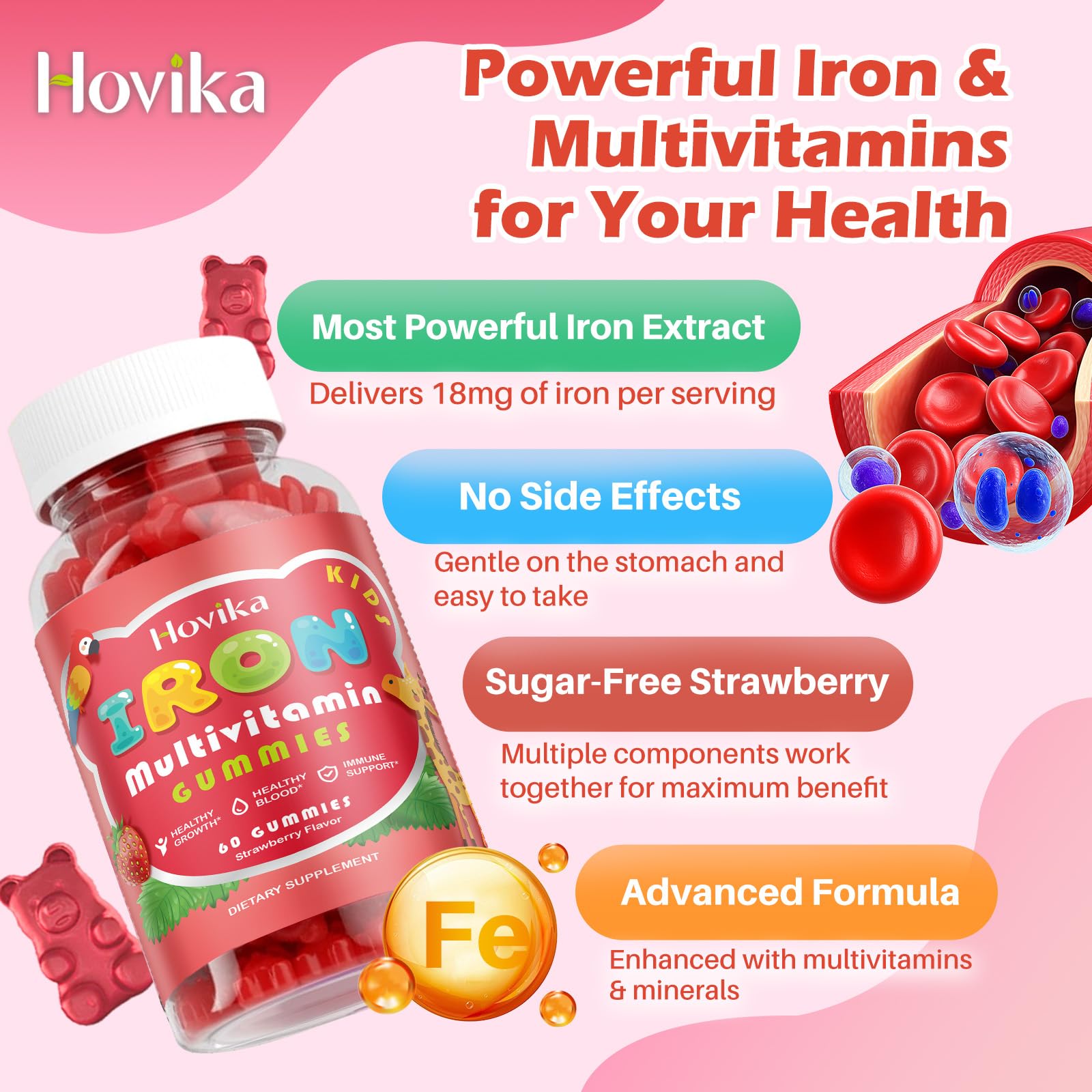 Hovika Kids Iron Gummies on a table