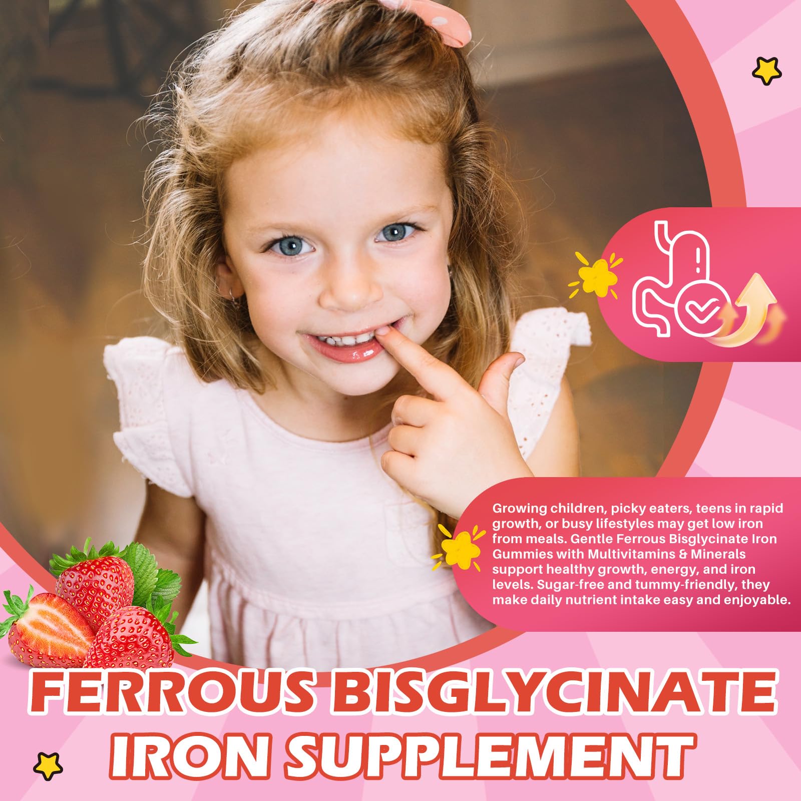 Hovika Kids Iron Gummies with fresh strawberries