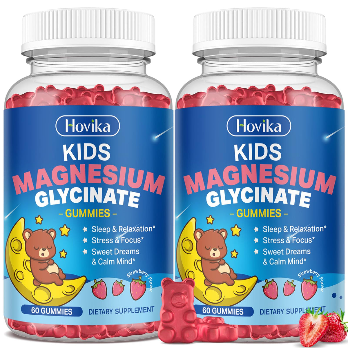 Hovika Kids Magnesium Glycinate Gummies 2 Pack front view with strawberry flavour