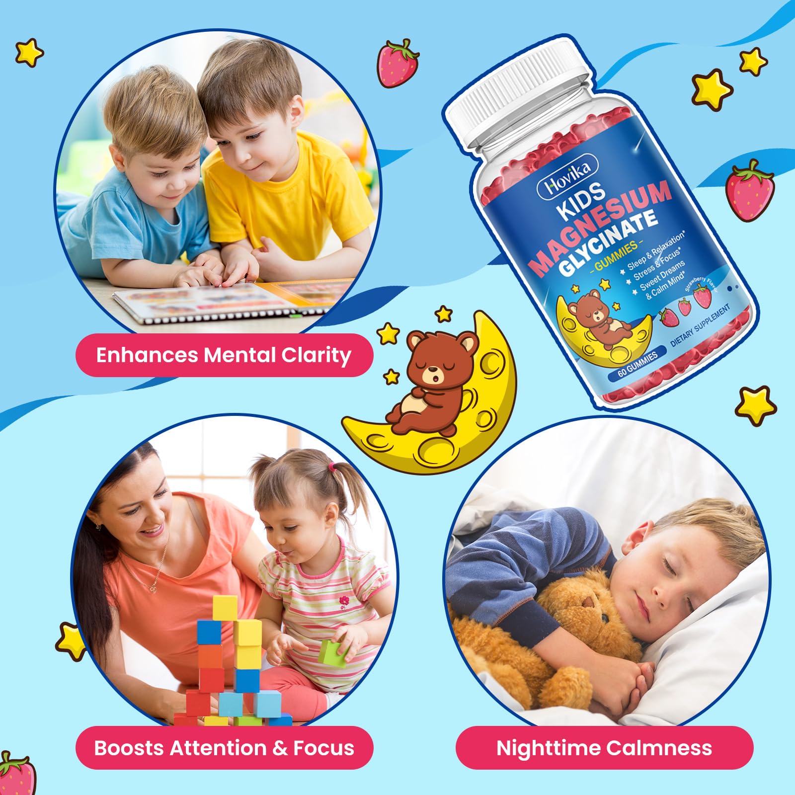 Hovika Kids Magnesium Glycinate Gummies 200g gummies close-up