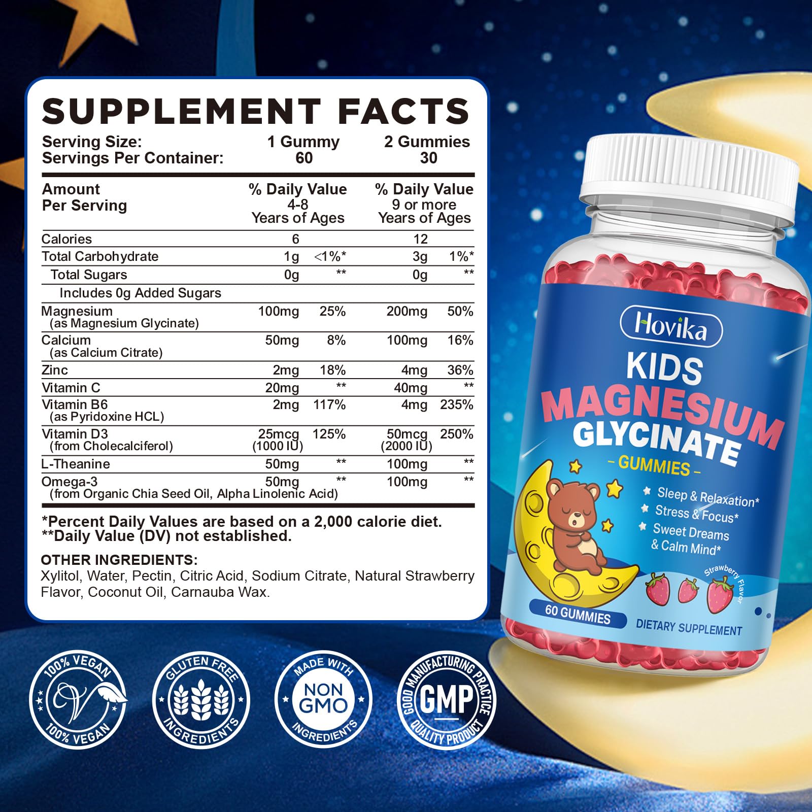Hovika Kids Magnesium Glycinate Gummies packaging side view