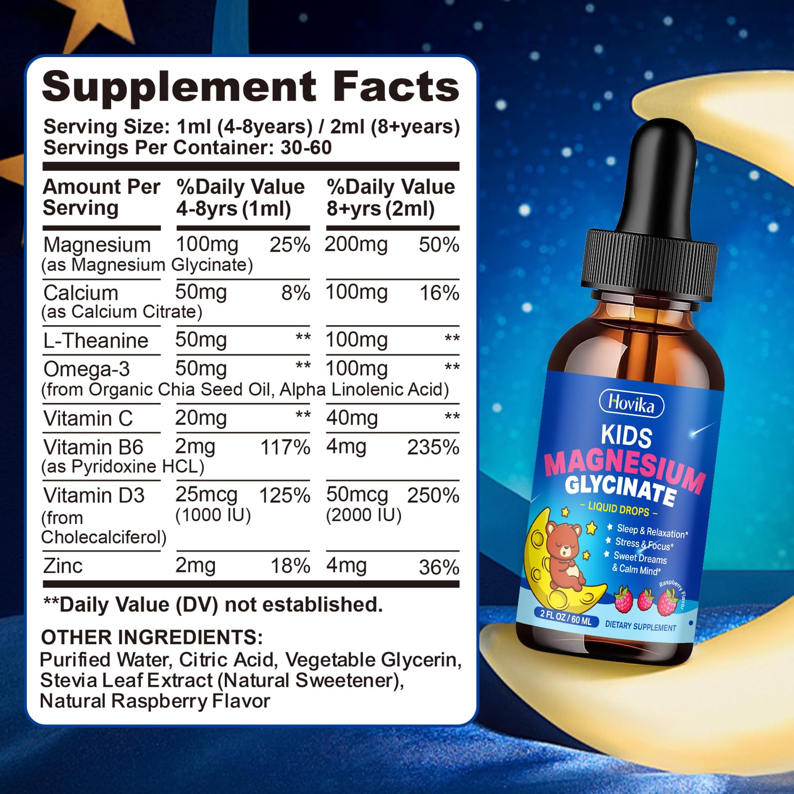 Hovika Kids Magnesium Glycinate Liquid 150g bottle side view