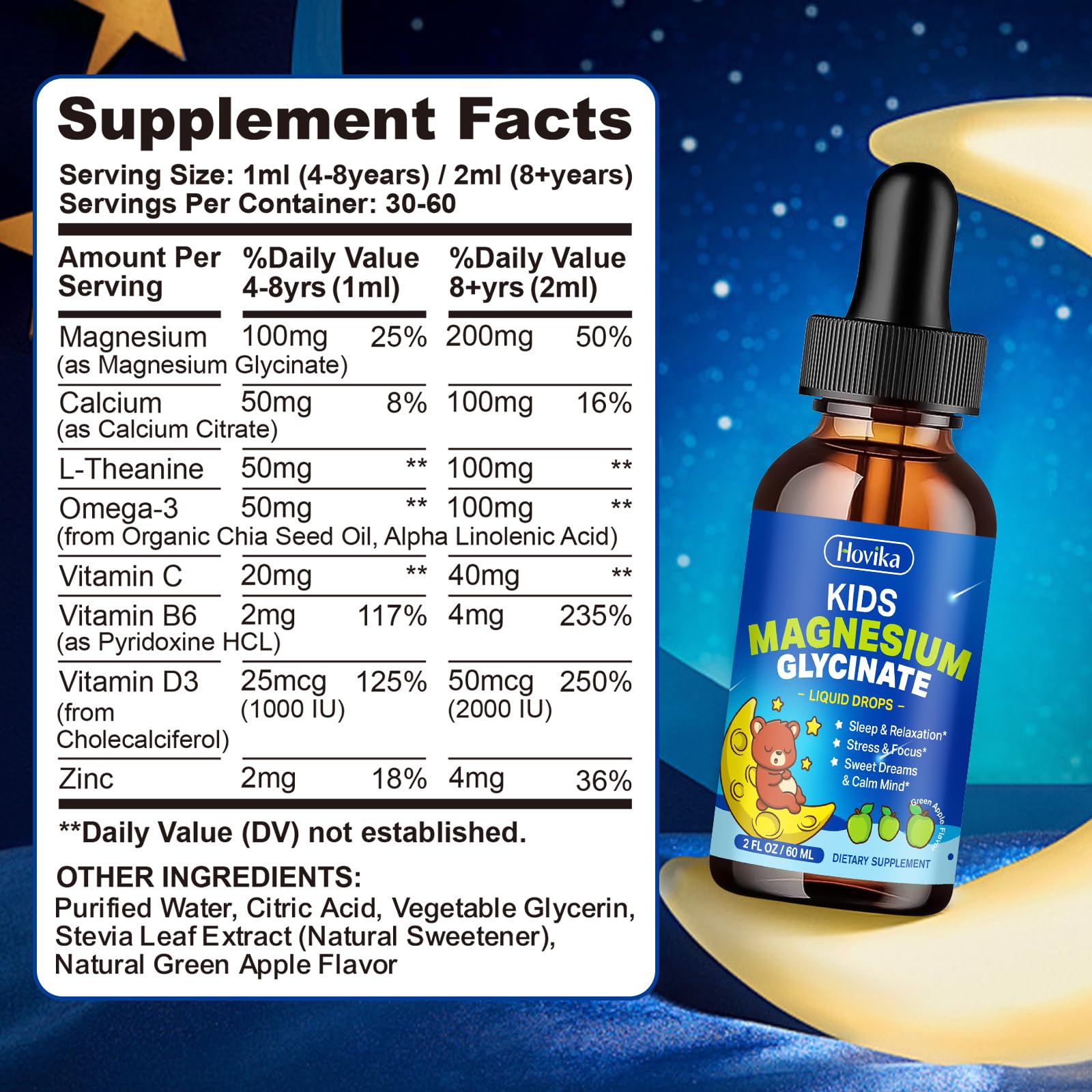 Hovika Kids Magnesium Glycinate Liquid Drops 150g packaging