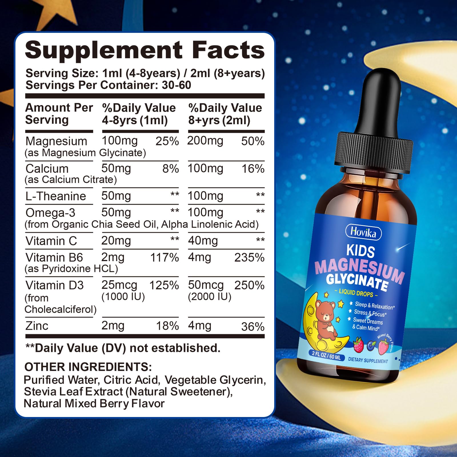 Hovika Kids Magnesium Glycinate Liquid Drops 299g packaging